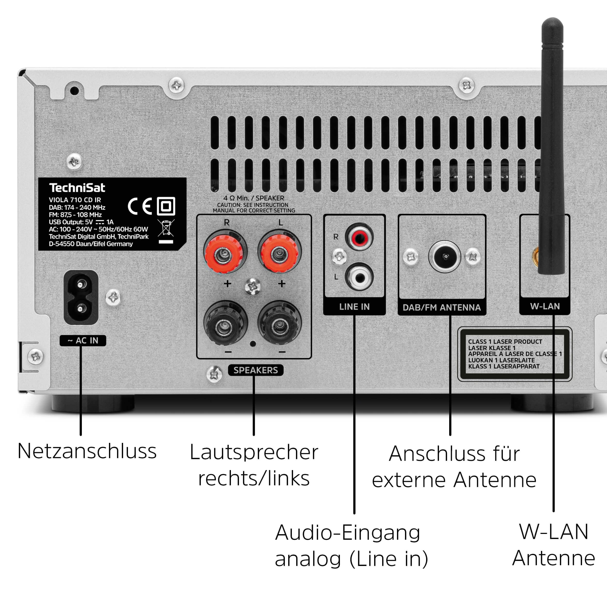 TechniSat VIOLA 710 CD IR - kompakte Hi-Fi-Anlage (Internetradio, DAB+, UKW, CD-Player, Bluetooth, 2x 20 Watt RMS Stereo-Boxen, Kopfhöreranschluss, Wecker, Sleeptimer, Kompaktanlage, Fernbedienung)