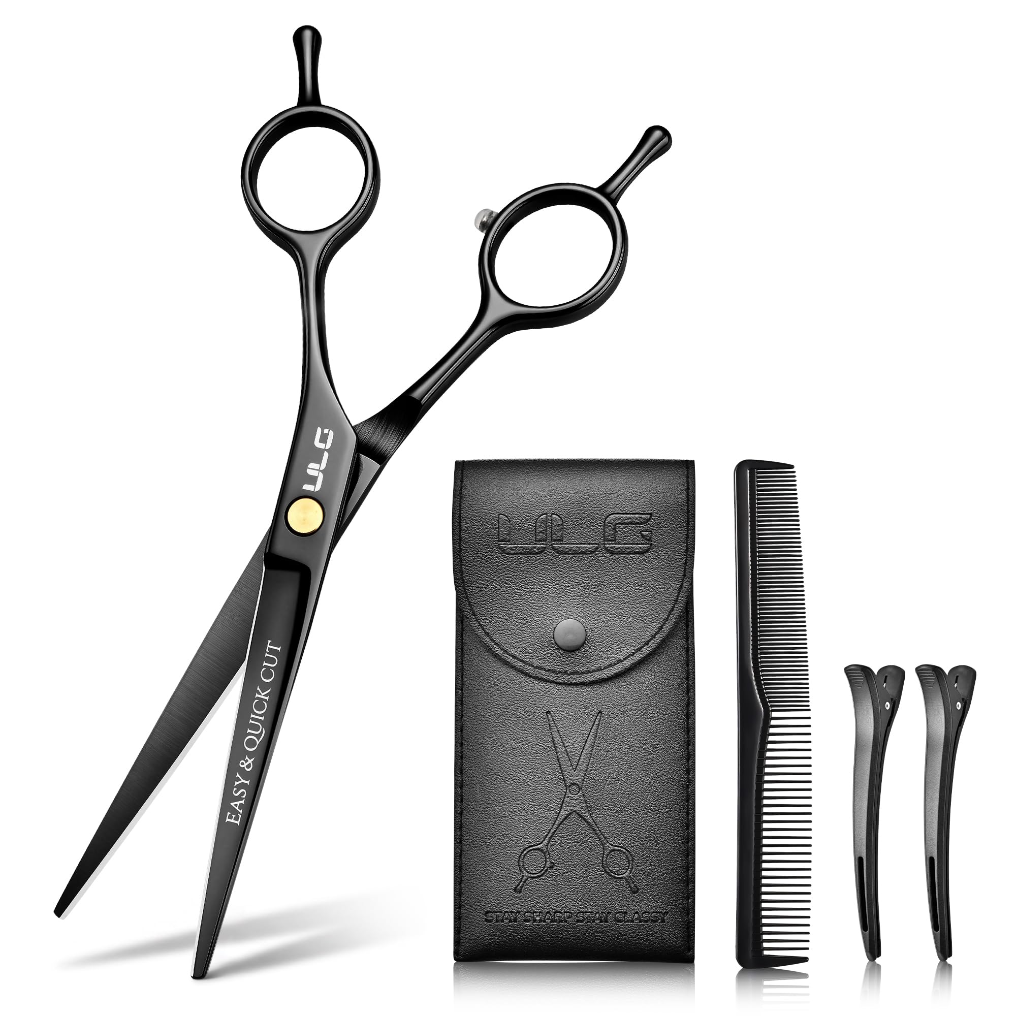 ULG 6.5" Black Premium Hair Scissors, Professional Hair Cutting Scissors