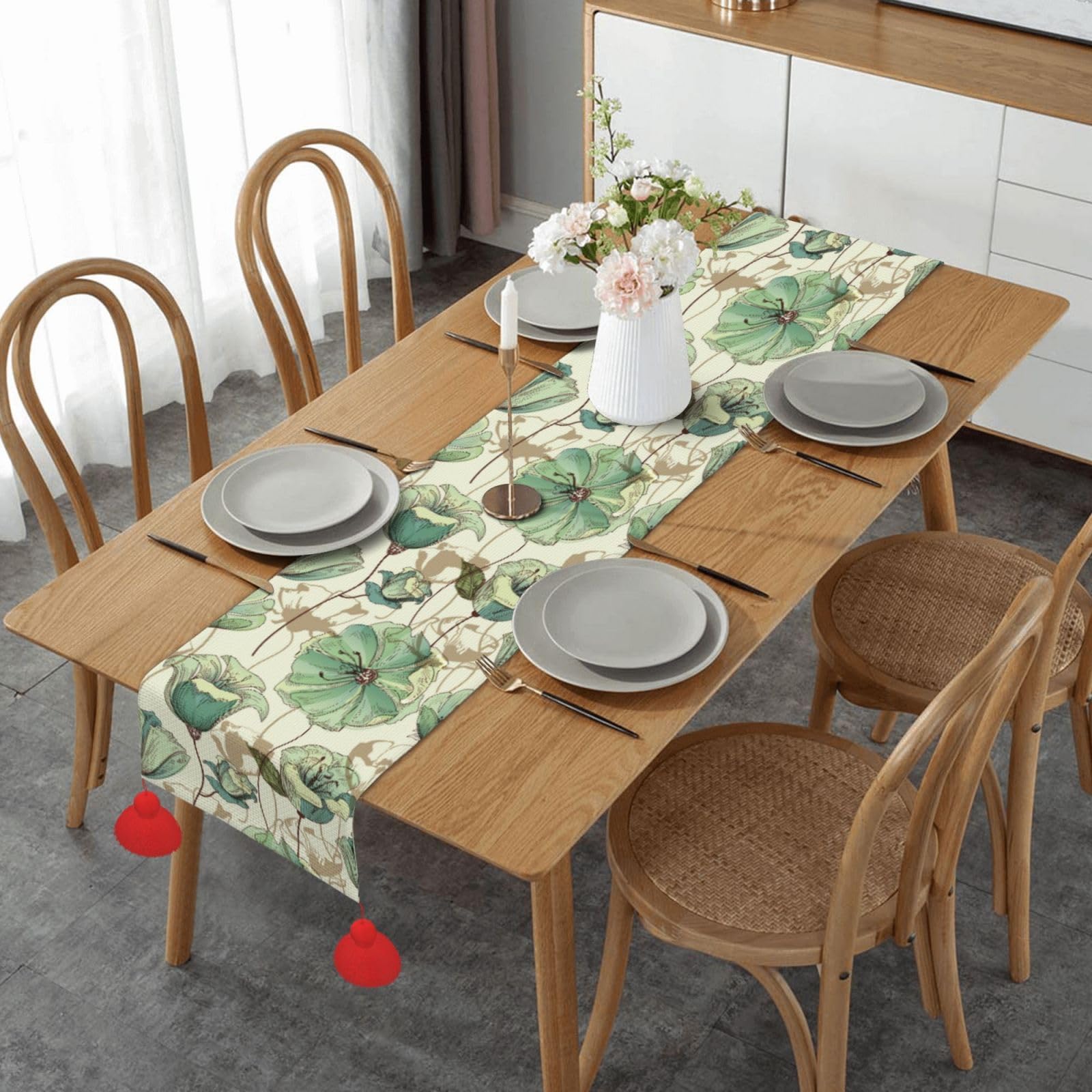Chemin de table antidérapant floral pour décoration de table de cuisine et fête