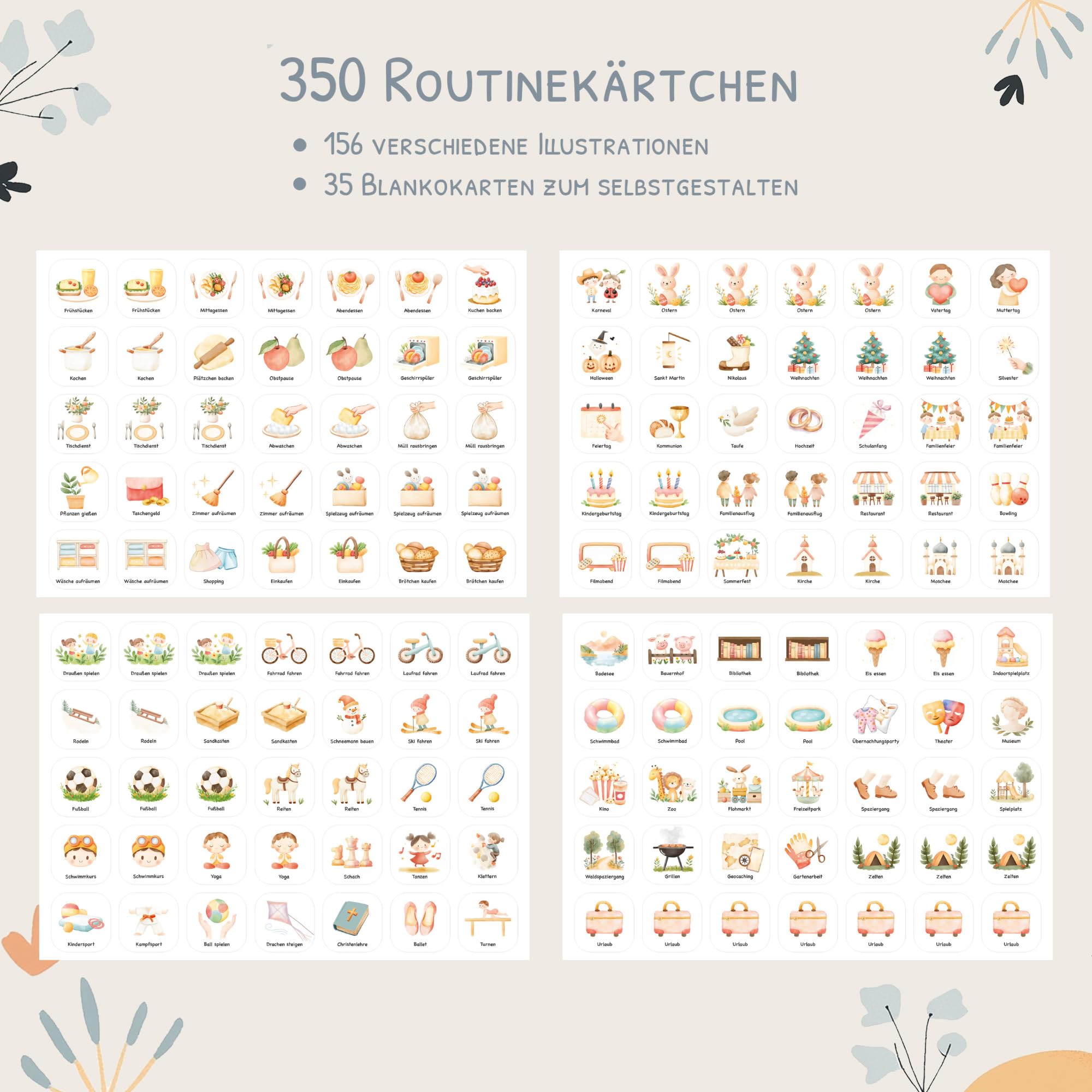 Wochenplaner Kinder mit Klettpunkten, Montessori Tagesplan mit 350 Routinekarten – visueller Routineplaner für Kinder, Familienplaner für mehr Struktur im Alltag (Einhorn)