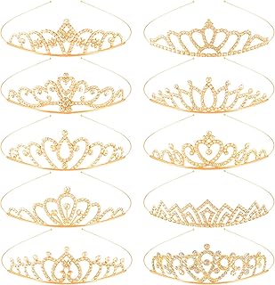 TOBATOBA 10Pcs Gold Tiaras for Women Girls Sparkling Rhinestone Princess Tiara Headband Rapunzel Crowns for Women Tiaras Set Small Tiara Bulk for Birthday Party Wedding School Classroom Costumes Proms