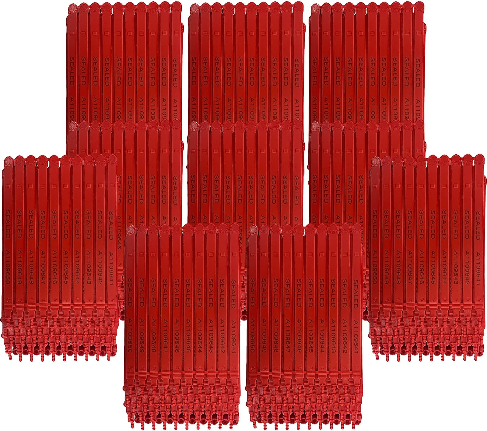 AVG Packaging SuppliesRed Plastic Security Seals (8") - Self Locking Shipping Seal with Print Progressive Numbering – Tamper Proof for Trucks, Trailers, Cargo, Containers, Luggage (1000ct)