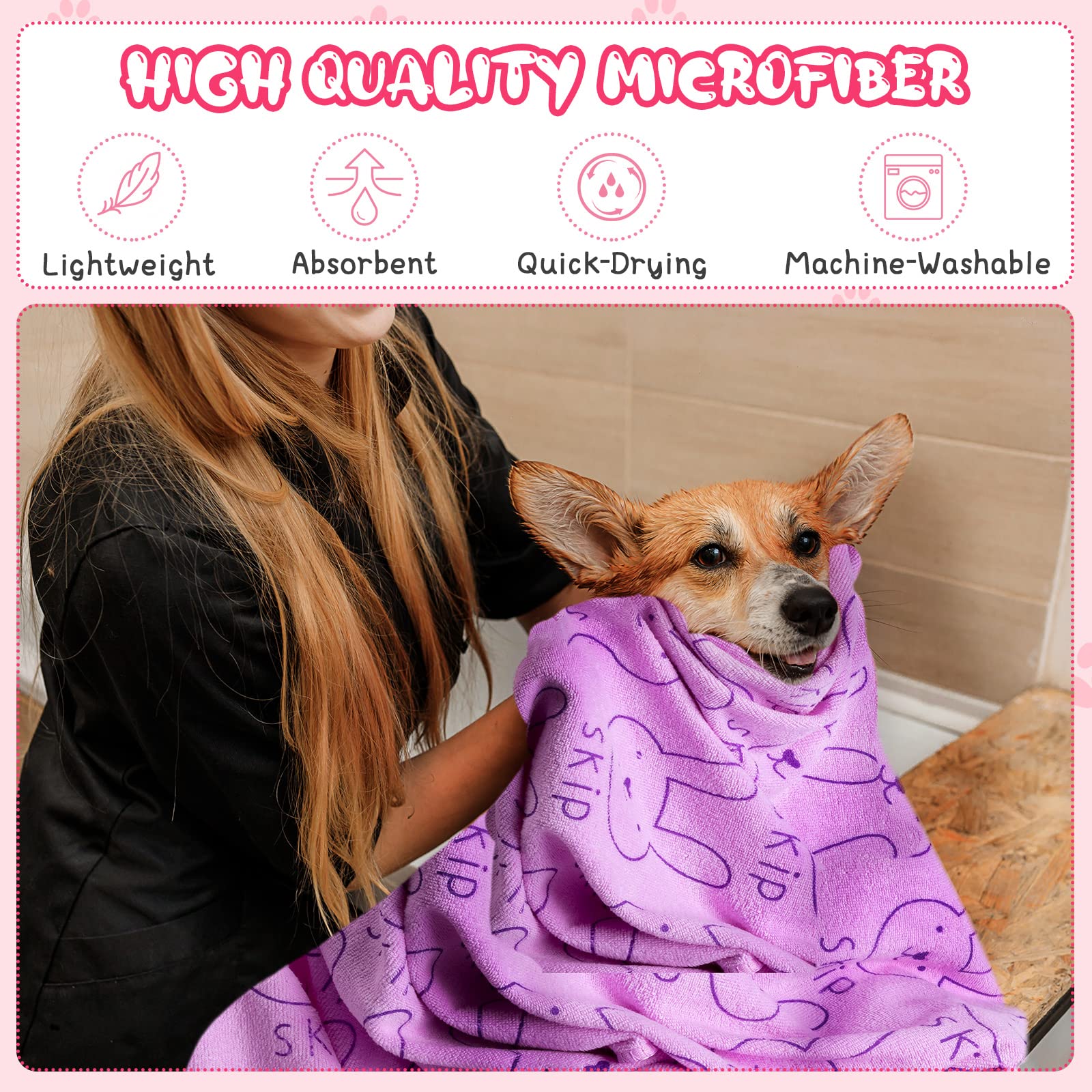 Tatuo Lot de 22 serviettes de bain absorbantes en microfibre à séchage rapide pour chien de petite, moyenne et grande taille - Motif lapin - 50,8 x 101,6 cm