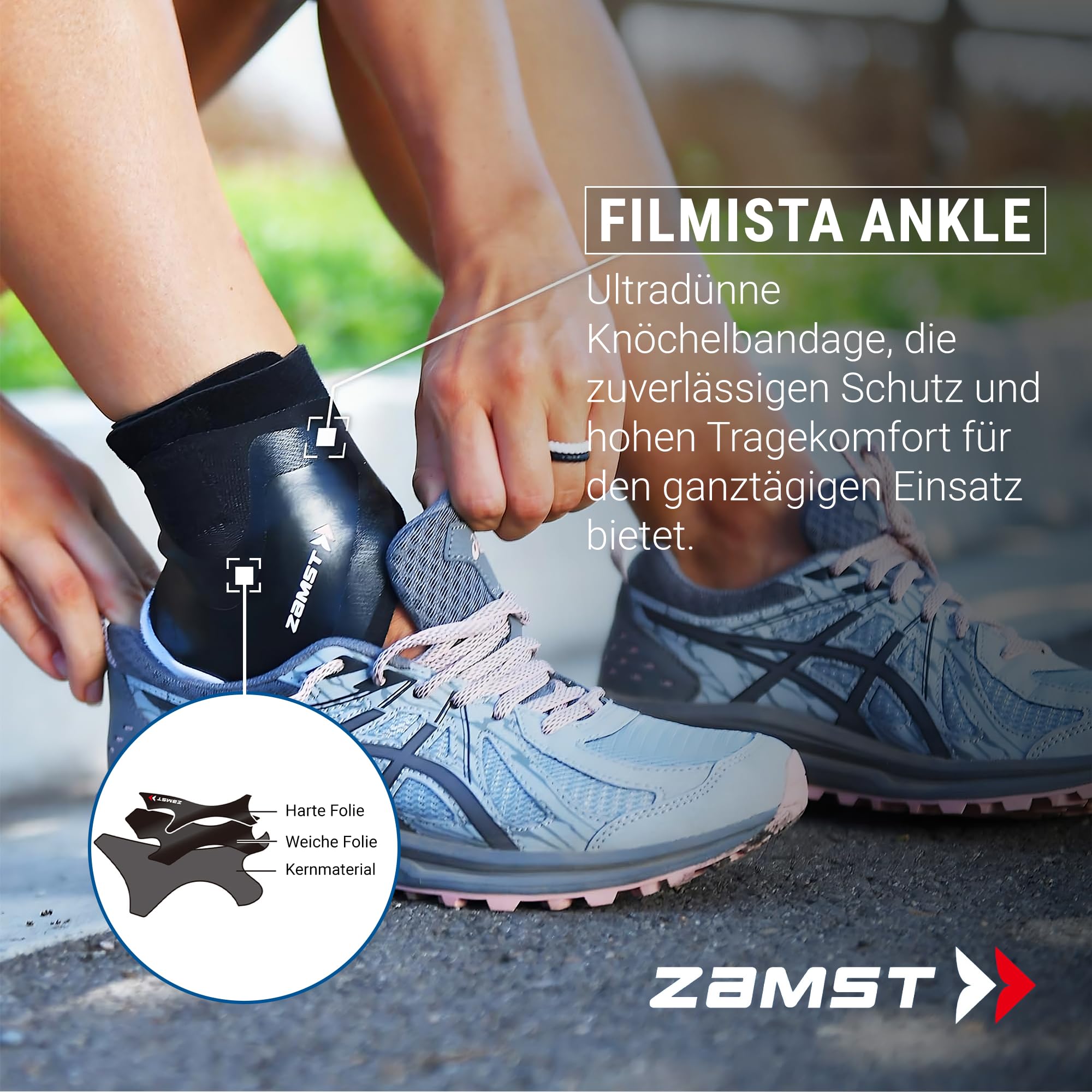 Zamst Filmista Ankle Ultra-Dünne Sprunggelenkbandage - Verstellbare Stabilisierende Bandage Fußgelenk für Verstauchte Knöchel - Zum Sport (L, Right)