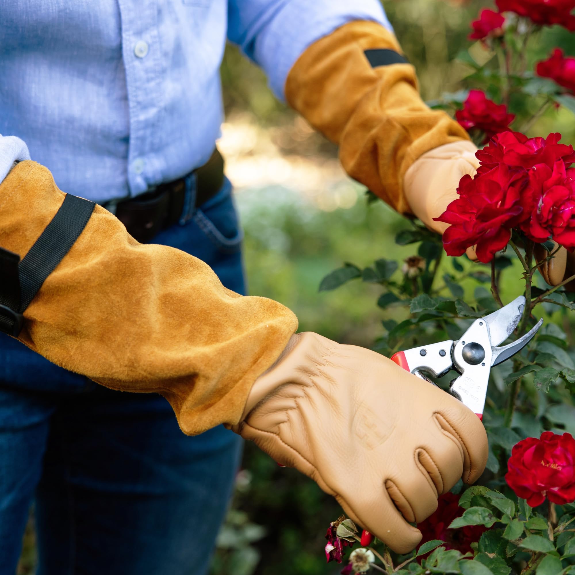 FELCO Rose-Handschuhe Modell 705 – kleine Premium-Lederhandschuhe, durchstichfeste Lederhandschuhe, Wildleder, Gantlet-Schnitt, Rosenschnitt, Schneiden, Schneiden, Gartenarbeiter, Floristen, Gärtner Fashion