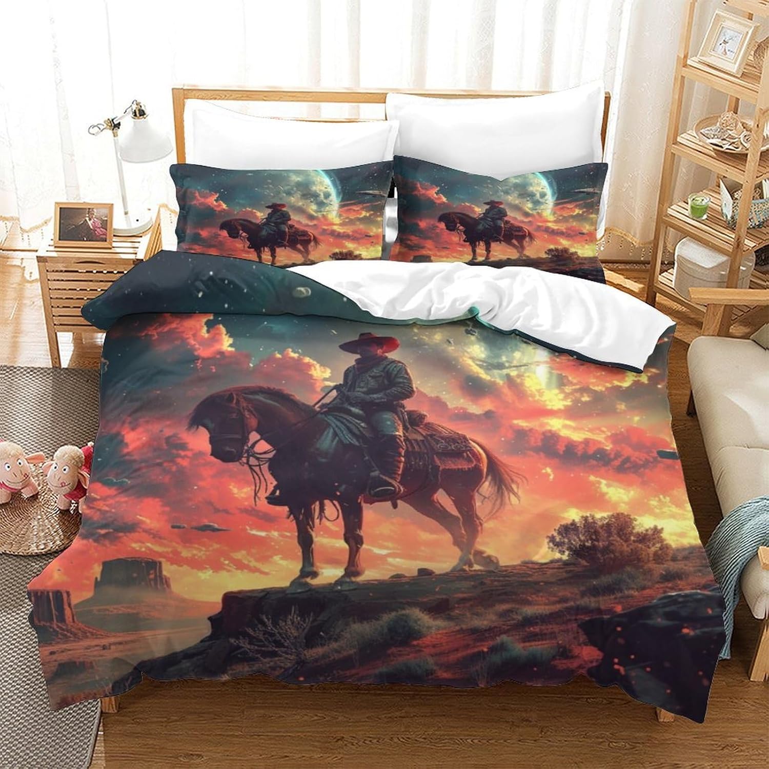 Cowboy Horse 3D Printed Cartoon Pattern Duvet Cover Set for Children