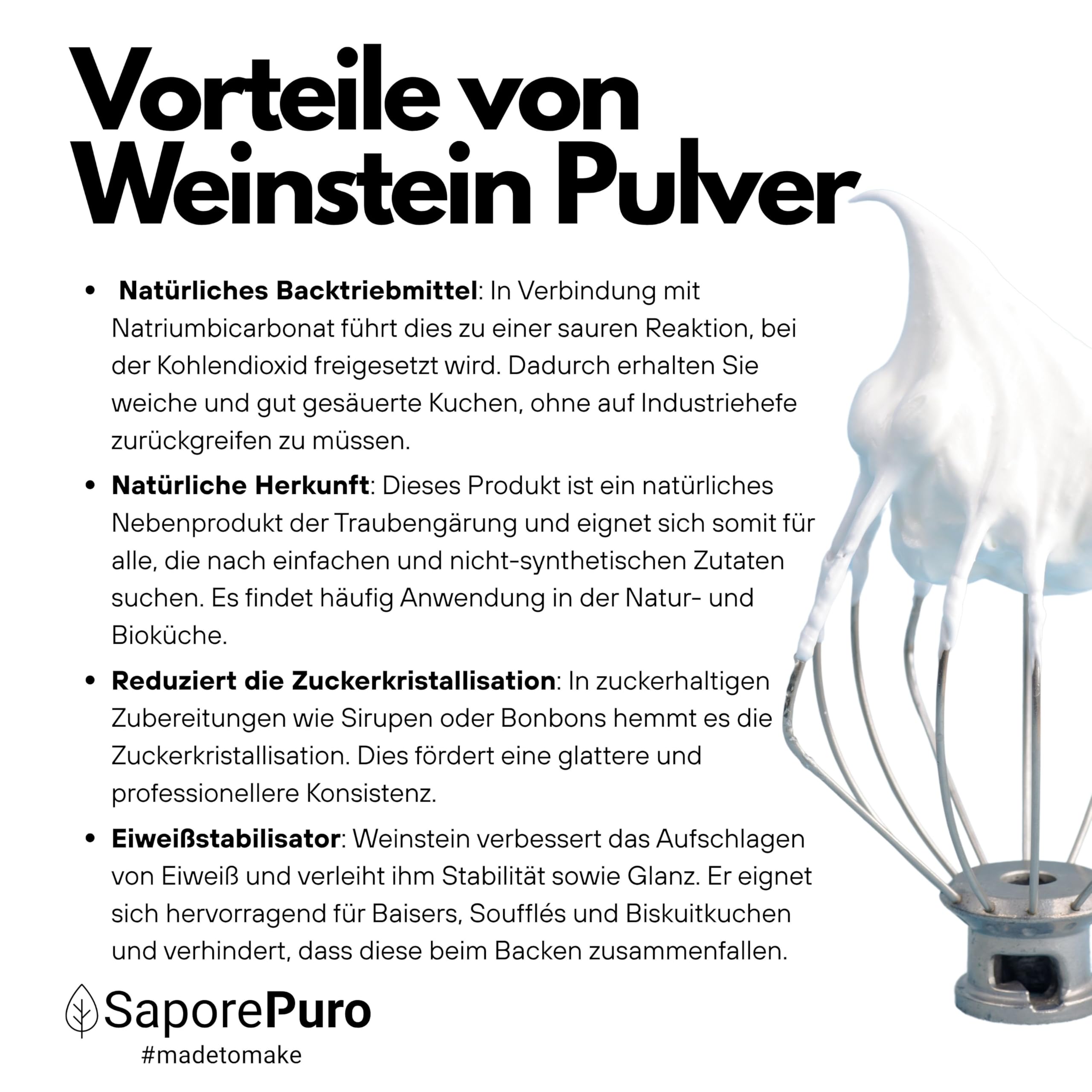 Weinstein Backpulver 1000 Gr - Cream of tartar - Kaliumtartrat