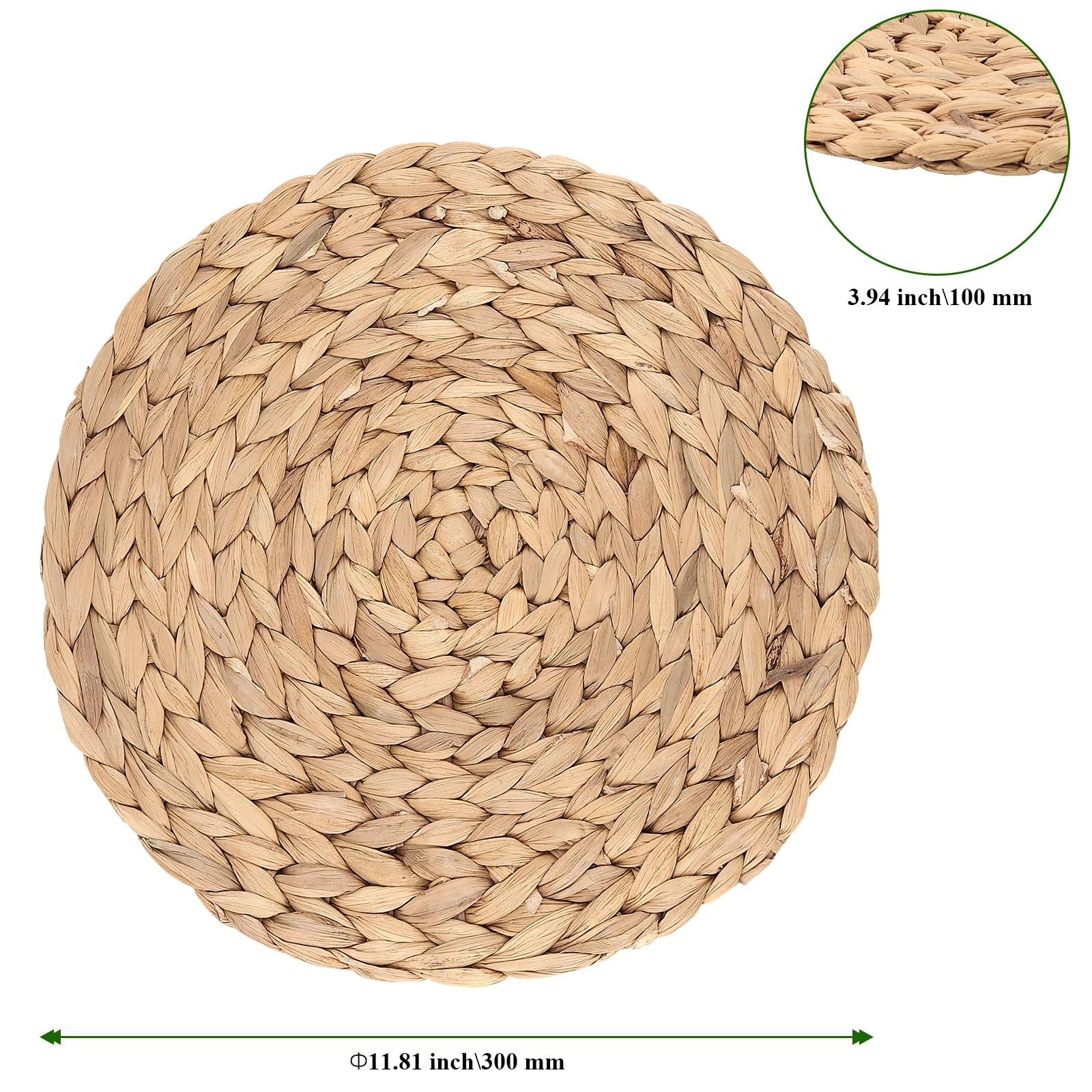 Lot de 8 Sets de Table Ronds tissés en Jacinthe d'eau Naturelle résistante à la Chaleur 30 cm