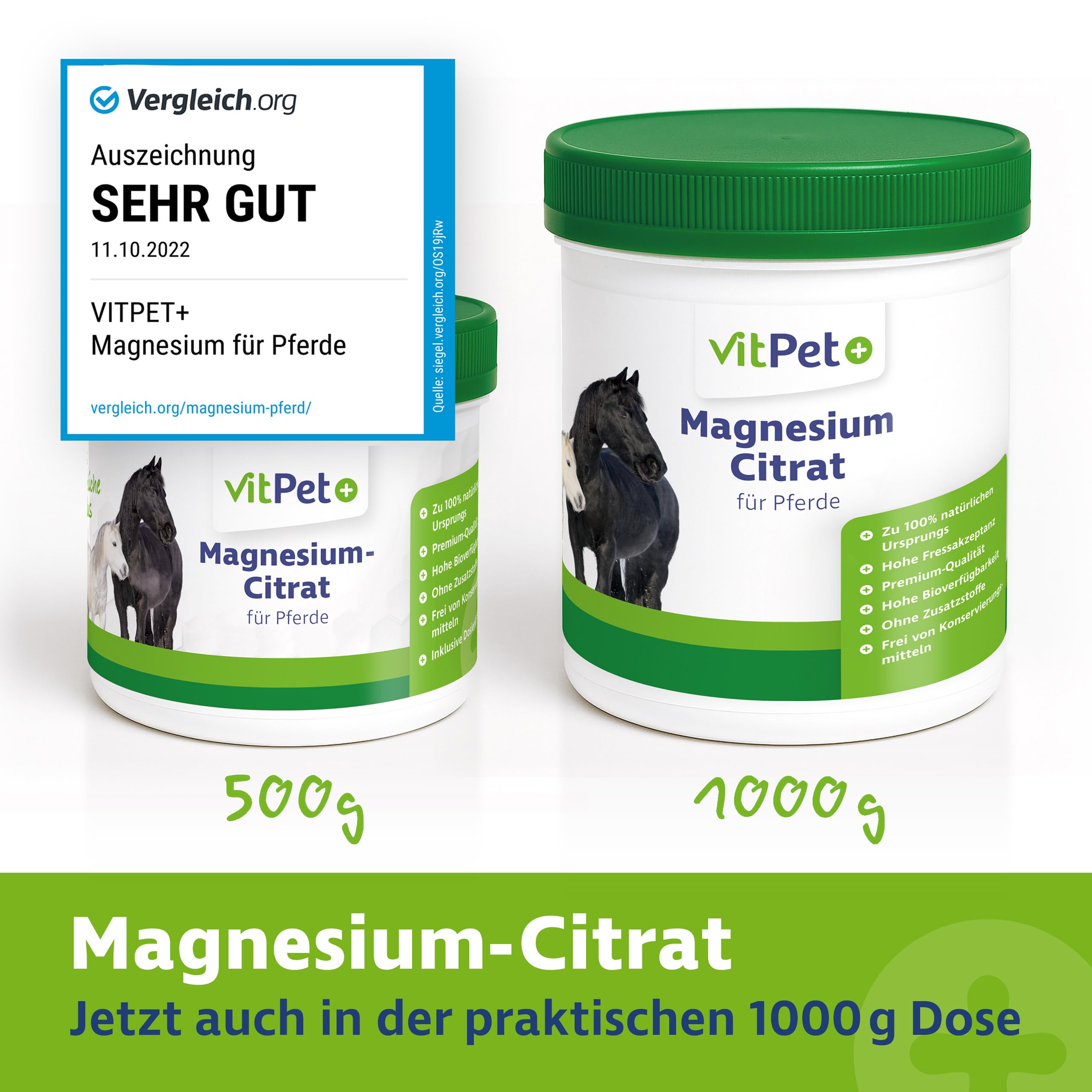 Citrato de magnesio para caballos – Caballo de magnesio – Polvo premium de citrato de magnesio – Para apoyar la musculatura y el sistema nervioso – 1000 g incluye cuchara dosificadora