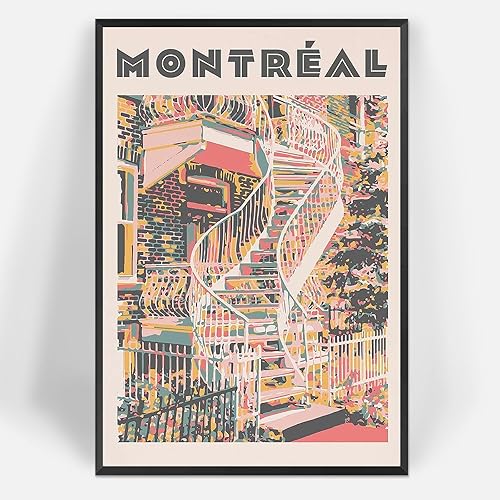 Vintage Montreal City Landscape Travel Wall Art Retro Europa Canadá paisaje lienzo carteles escaleras casa impresiones minimalistas pintura para
