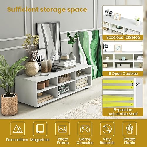 Miniatura 7 de Tangkula Soporte de TV con 6 compartimentos para televisores de hasta 55 pulgadas, centro de entretenimiento de madera blanca con 6 cubos de