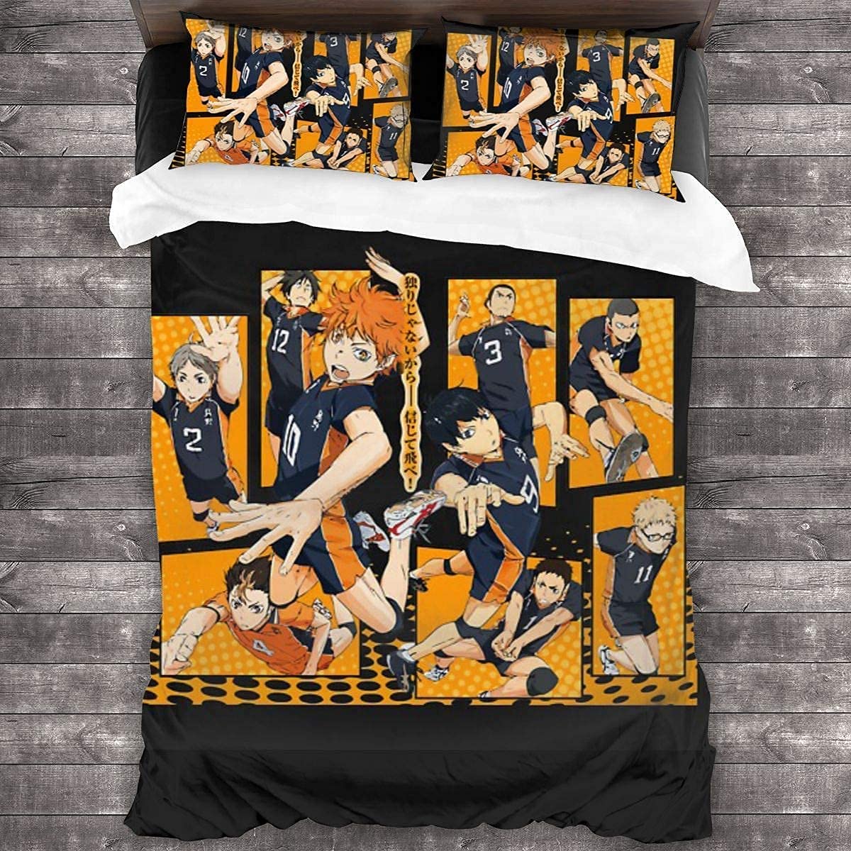 Haikyuu Anime Bettwäsche-Set Aus Mikrofaser – Bettbezug & Kissenbezüge Mit Karasuno High School Design, Versteckter Reißverschluss
