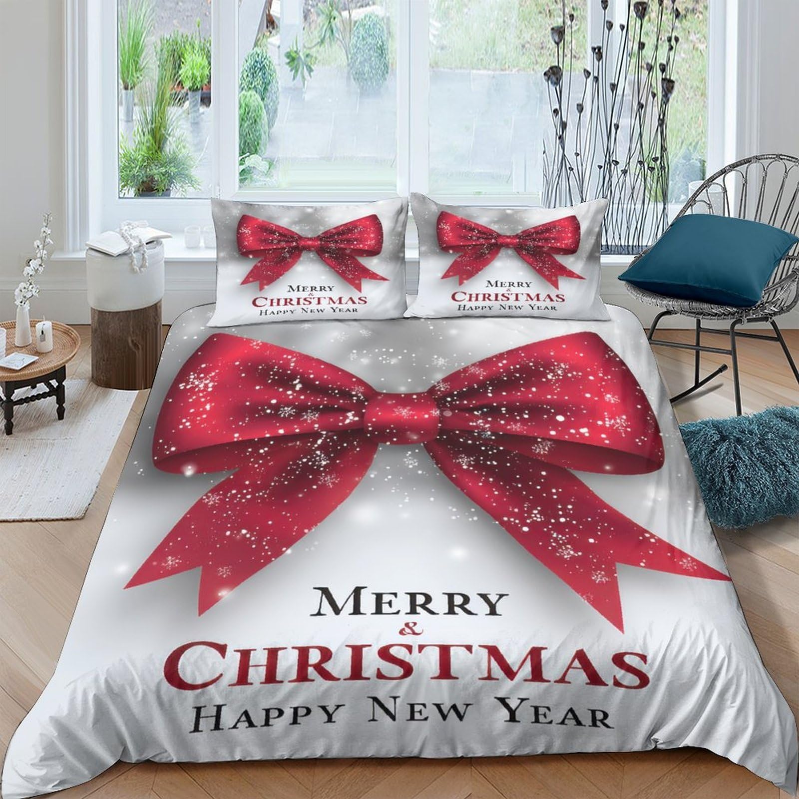 Ctjqhvkz Style-10 3D Printed Christmas Red Bow Fitted Sheet Microfiber Non-Slip Bed Cover Decor For Bedroom Guest Room Machine Washable Single（135X200cm）