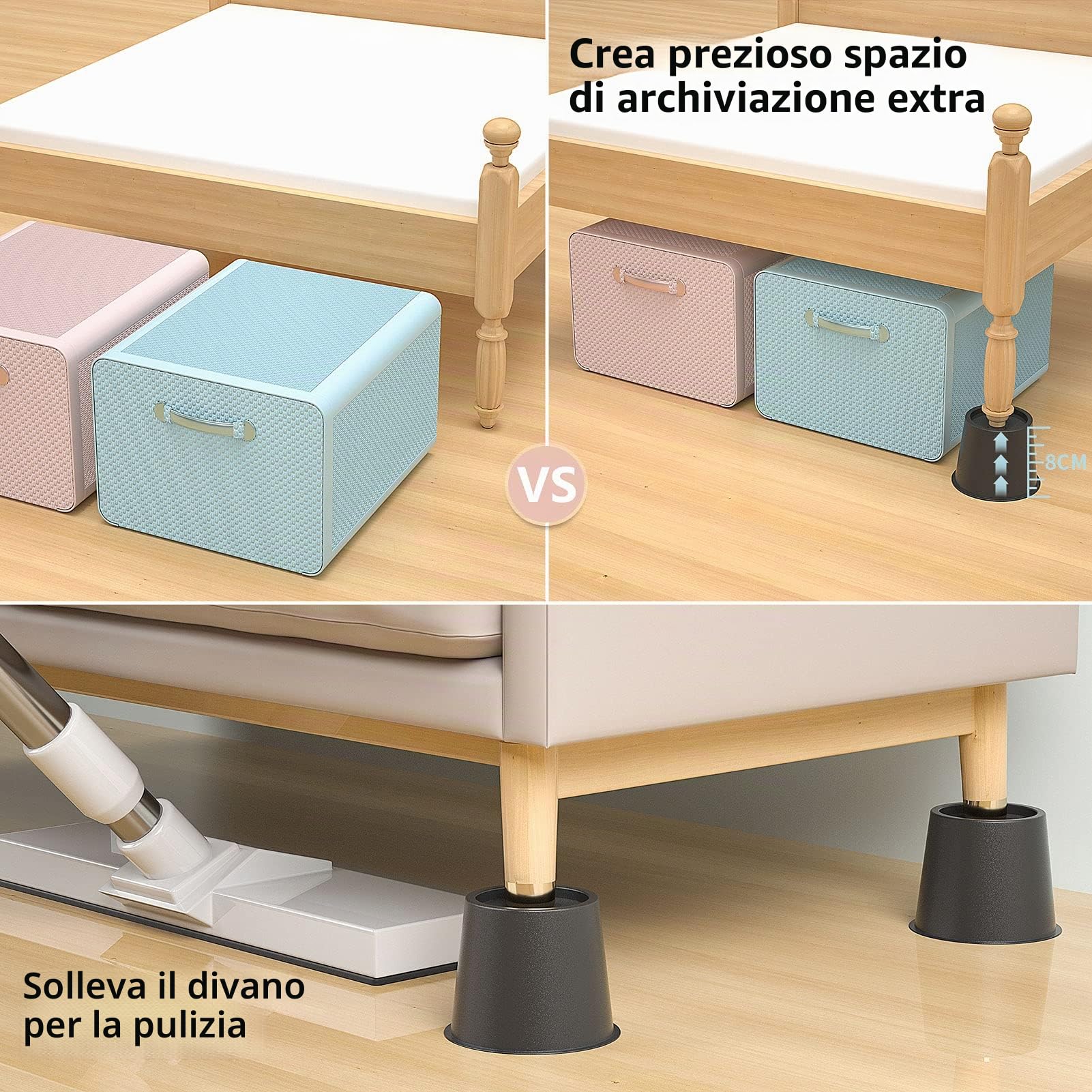 Uping Rialzi di Letto Rialzi per Tavolo o Rialzi per Mobili Aggiungi Altezza di 8CM (4 Pezzi, Nero)
