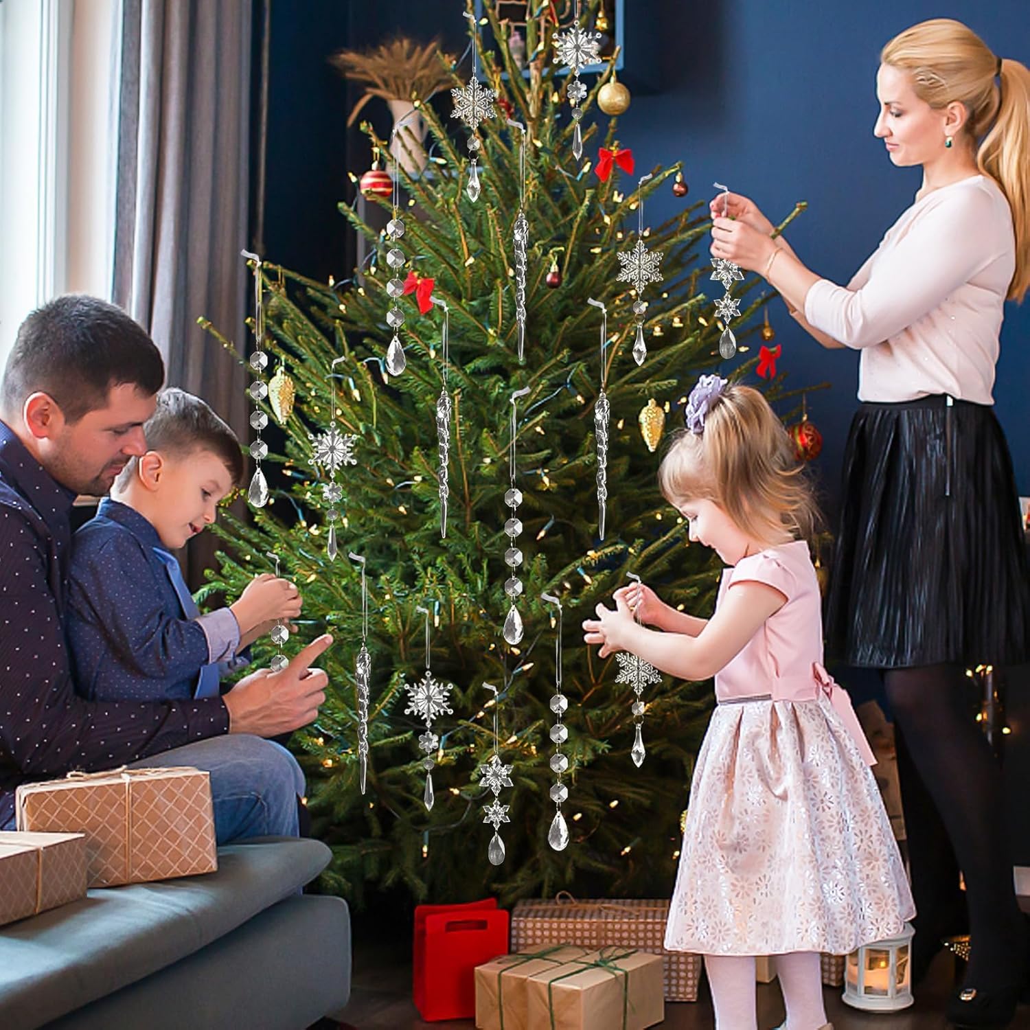 18pcs Crystal Christmas Ornaments for Tree Decorations-Hanging Acrylic Snowflake Icicle Ornaments with Drop Pendants for Winter Wonderland Chandelier Crystals Decorations Supplies 18pcs Crystal Christmas Ornaments for Tree Decorations-Hanging Acrylic Snowflake Icicle Ornaments with Drop Pendants for Winter Wonderland Chandelier Crystals Decorations Supplies