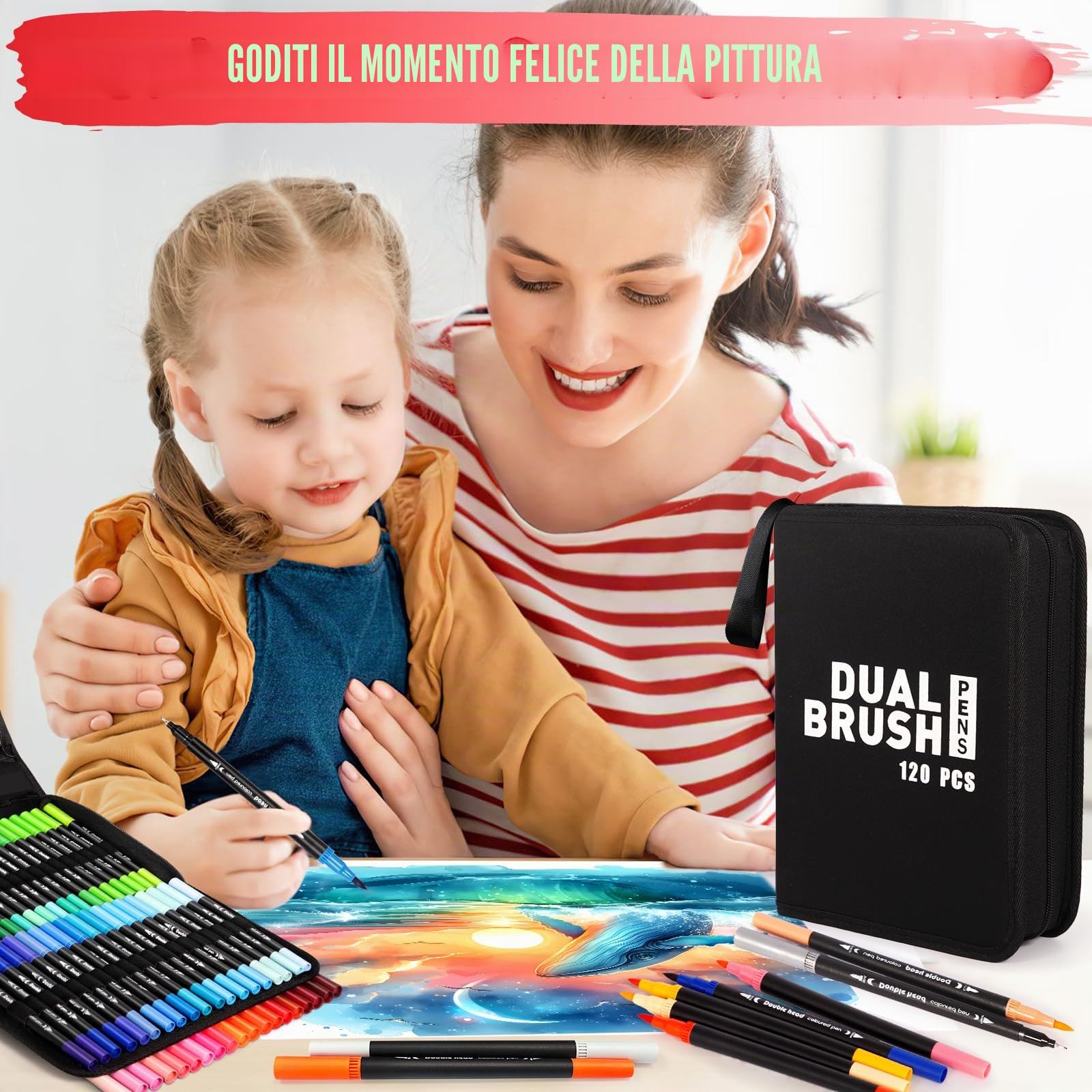 Purpledi Brush Pen Lettering, 120 Colori Pennarelli Doppia Punta Fine e Grossa Pennello, Pennarelli Punta Fine per Artisti, Pennarelli Acquerellabili Pennarelli Doppia Punta per Calligrafia, Dsegno