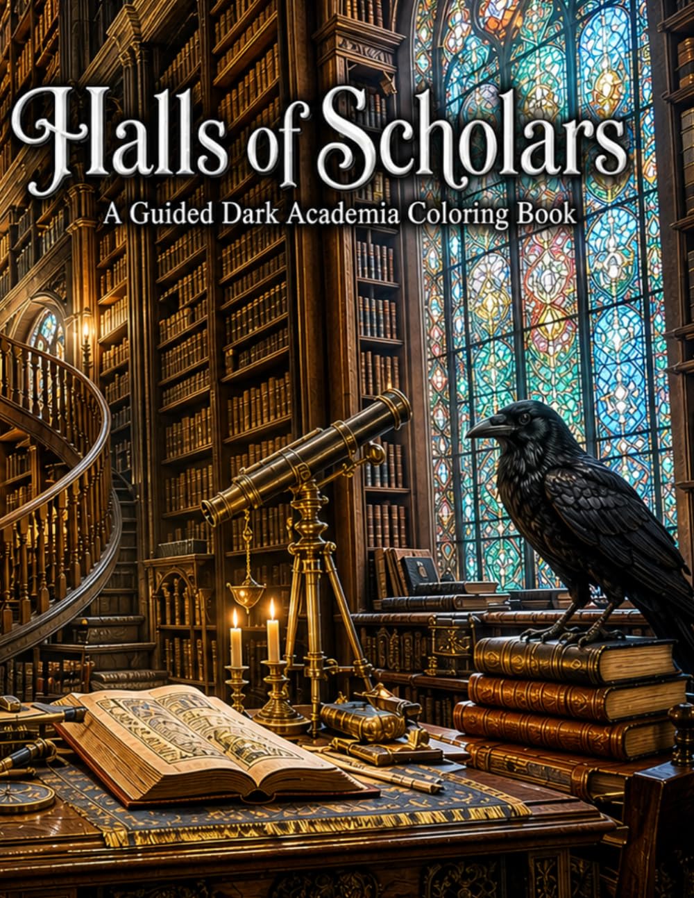 Halls of Scholars: A Guided Dark Academia Coloring Book: Full-Color Reference Pages Paired with Line Art — Gothic Universities, Ancient Libraries & Candlelit Study Rooms for Teens & Adult Beginners