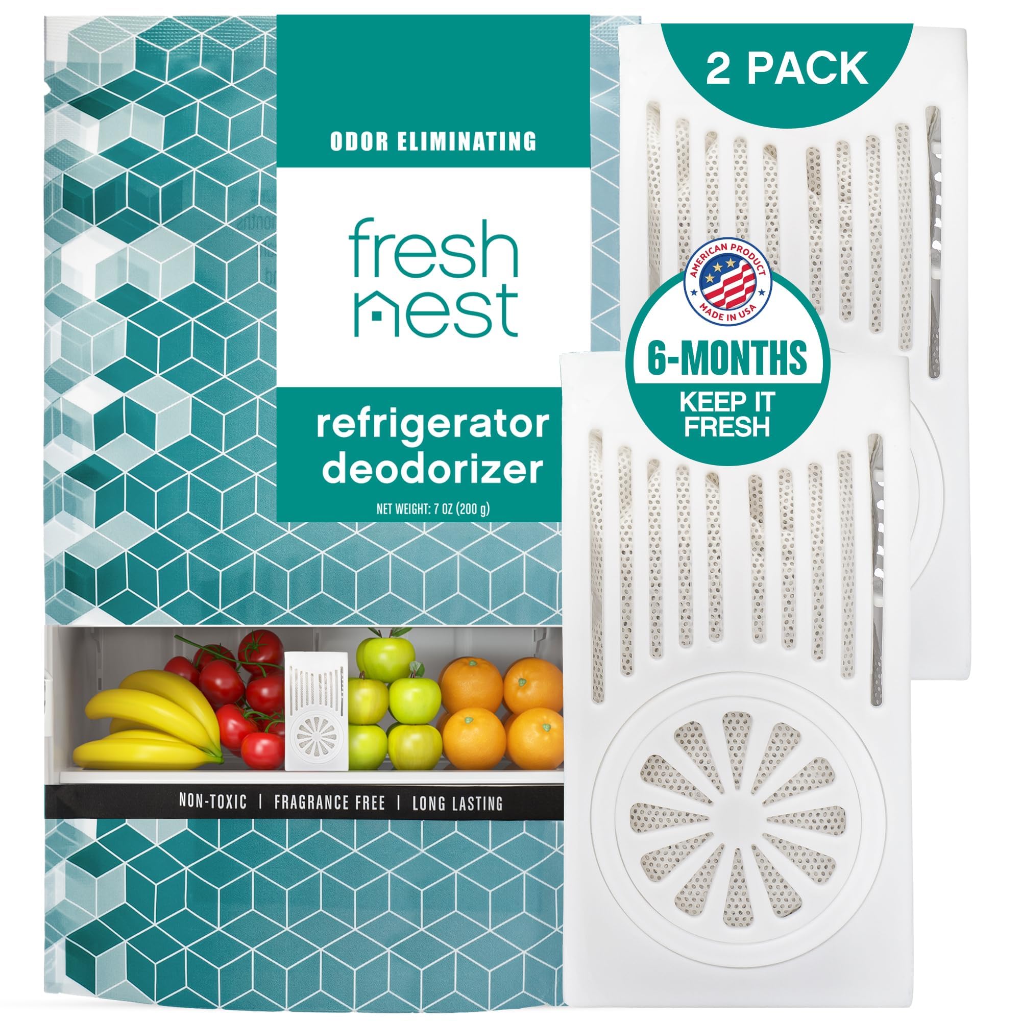 Fresh Nest Refrigerator Deodorizer with Zeolites (2-Pack) - Odor Eliminator for Fridge & Freezer - Outshines Baking Soda and Bamboo Charcoal Bags -