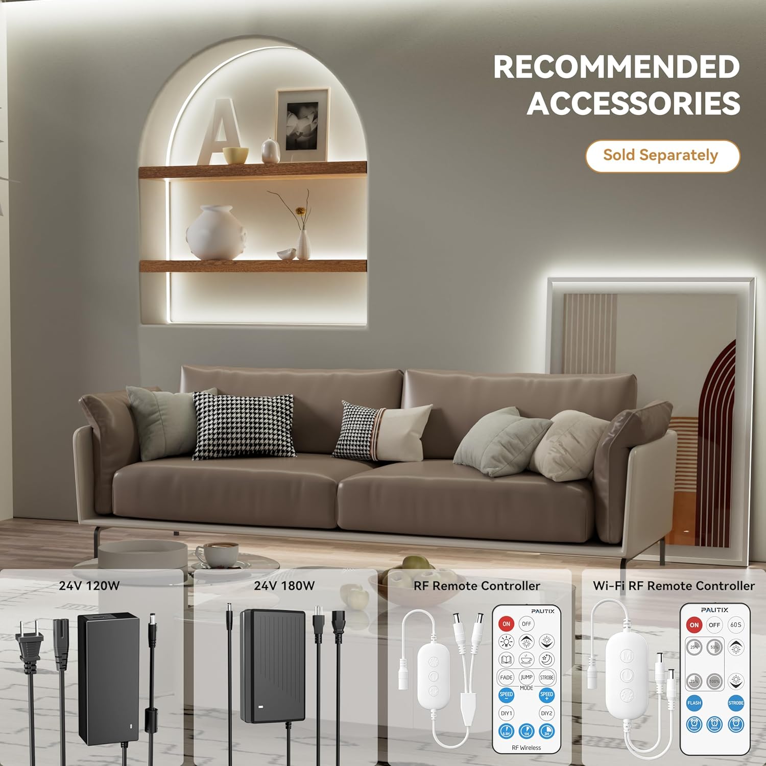PAUTIX COB LED Strip Lights 48ft/15m Super Bright,504 LEDs/m Natural White 5000K CRI90+ Flexible LED Tape 24V for Cabinet Home DIY Lighting Projects with 2pcs COB Connector(Power Supply Not Included)