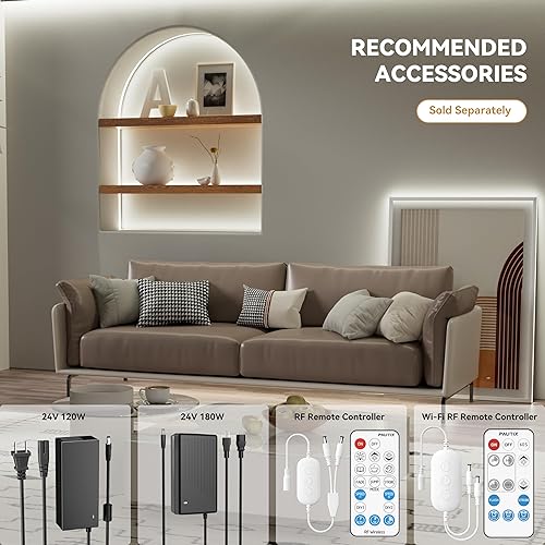 Miniatura 6 de PAUTIX Tira de luces LED COB de 48 pies492ft súper brillante 504 LEDsM blanco natural 5000 K CRI90 cinta LED flexible de 24 V para proyectos de