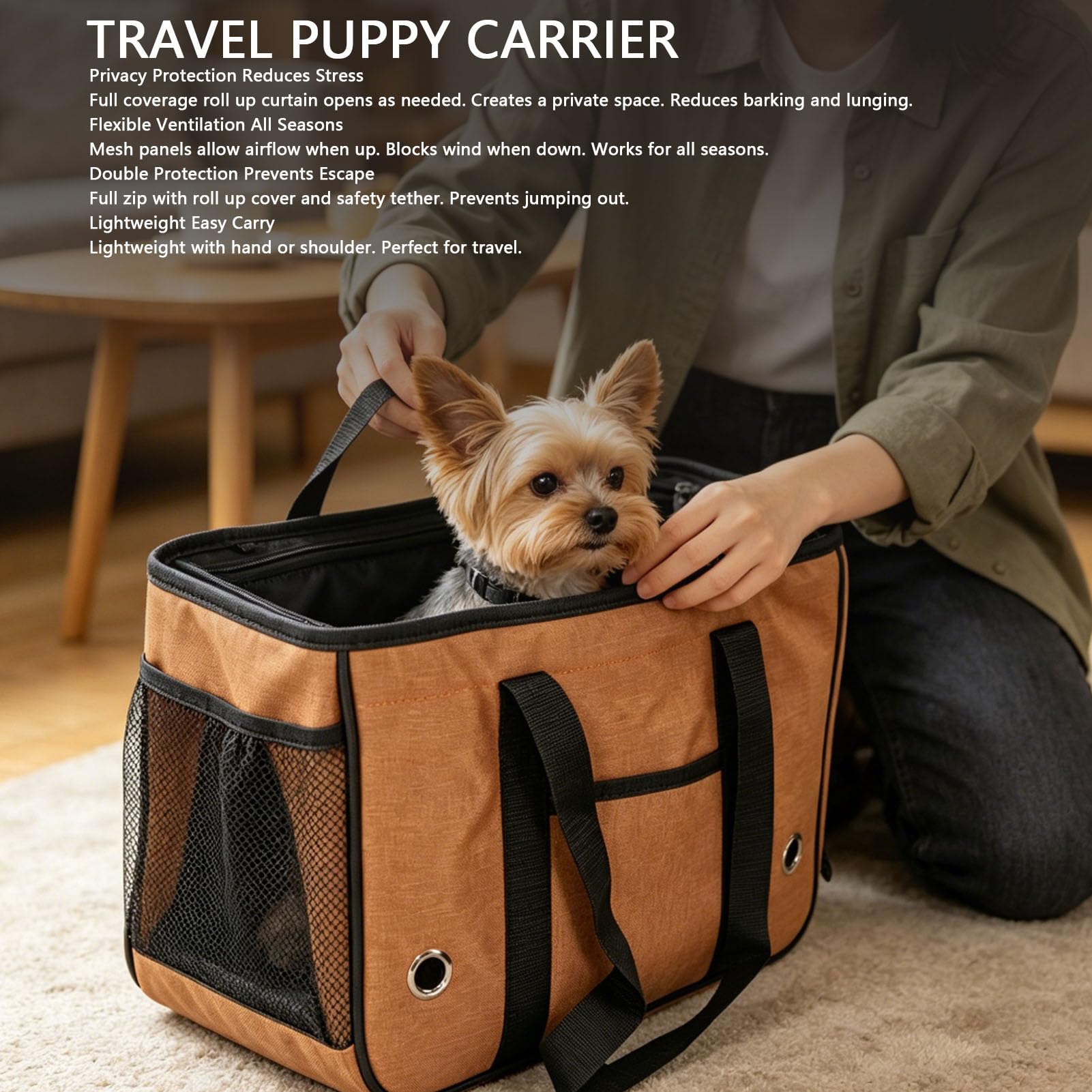banapoy Transportín para Mascotas con Lados Suaves, Cortina Enrollable de Privacidad, Bolsa de Viaje para Perros, Bolsa de Viaje para Gatos con Paneles de Malla Transpirable y Correa de Seguridad (L