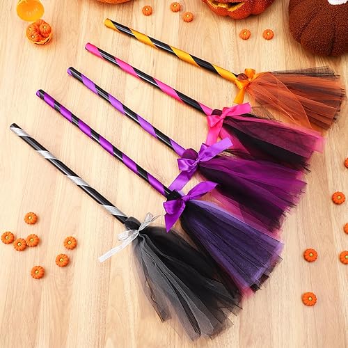 Miniatura 5 de SAFIGLE 5 piezas de escoba de bruja de Halloween, escoba de bruja para niños, accesorios de disfraz de Halloween, decoración de disfraz de bruja de