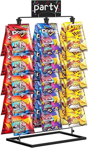 TJ.MOREE Soporte de exhibición de chips, soporte para bolsa de chips para fiesta, 3 filas, 48 clips, colgador de aperitivos para encimera, estante