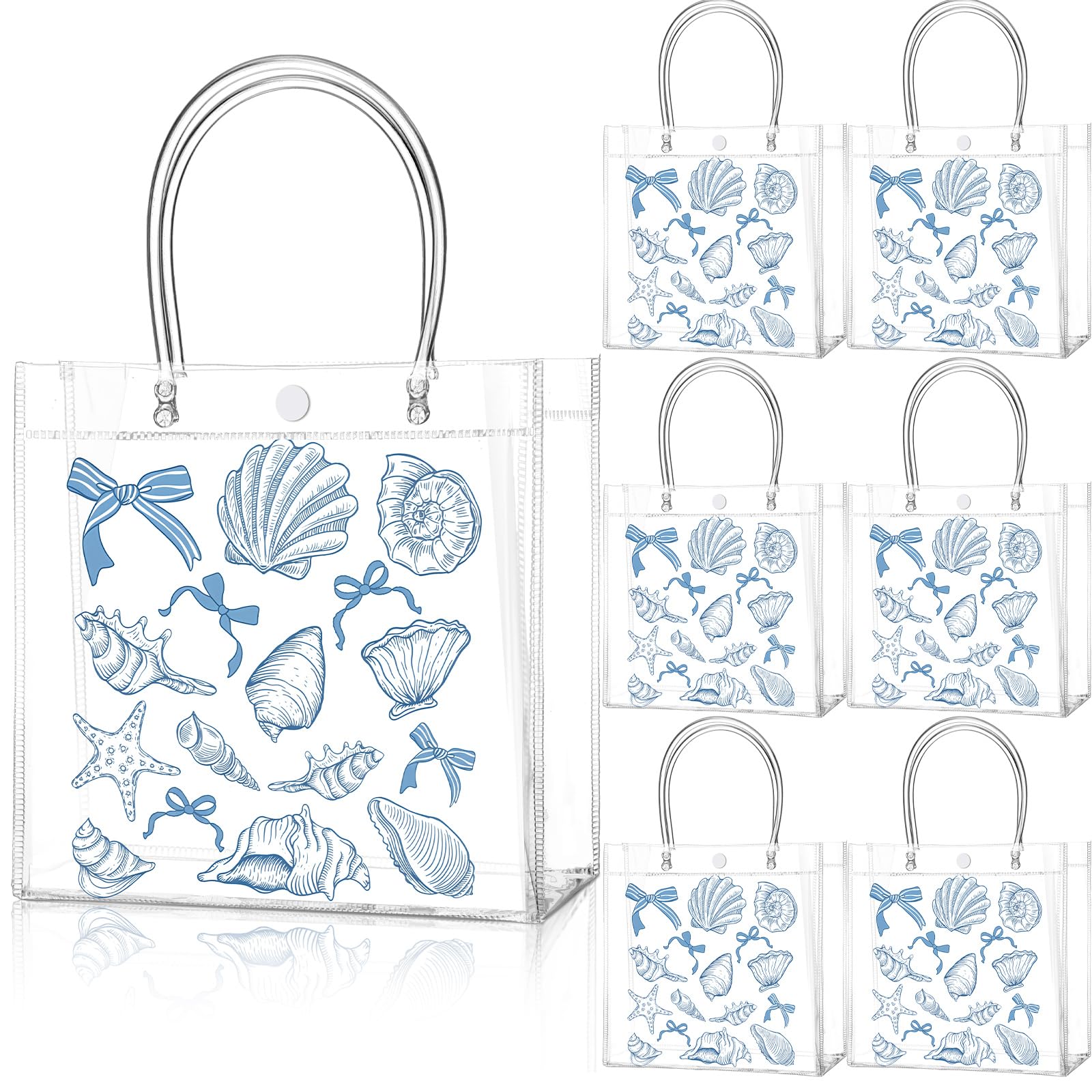Teenyyou 24 Pcs Ocean Seashell Beach Gift Bags with Handles Starfish Shell PVC Gift Bags Candy Treat Tote Party Favor for Birthday Party Supplies