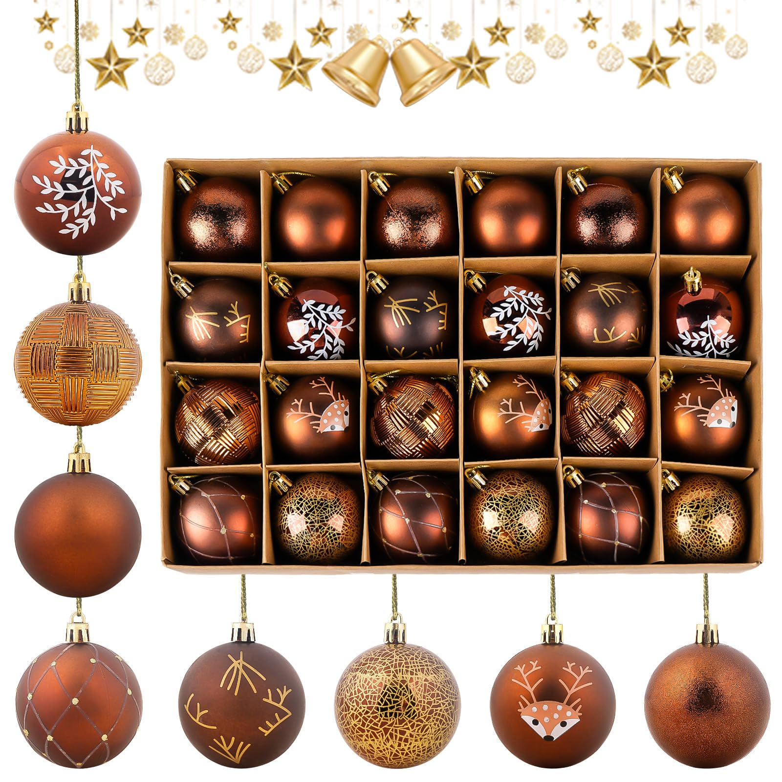 Small 1.6 Inch Christmas Ball Ornaments - Bronze & Gold Shatterproof Set Of 24, For Tree & Holiday Decor