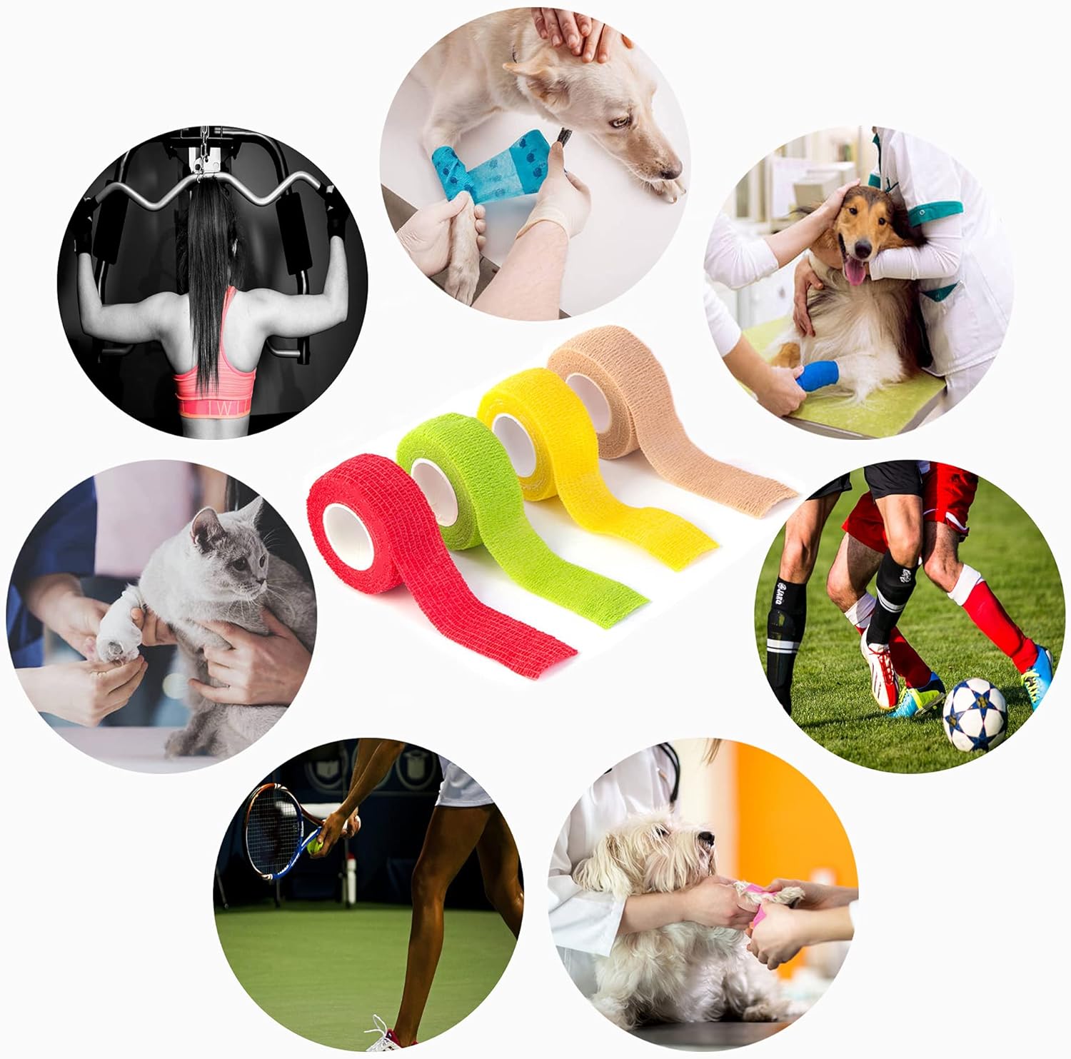 Yuronam 18 Pack Self Adhesive Bandage Wrap Stretch Self Adherent Tape for Sports, Finger, Wrist, Ankle, Breathable Cohesive Vet Tape for Pets (18 Colors,1 Inch x 5 Yards/Roll) : Health & Household