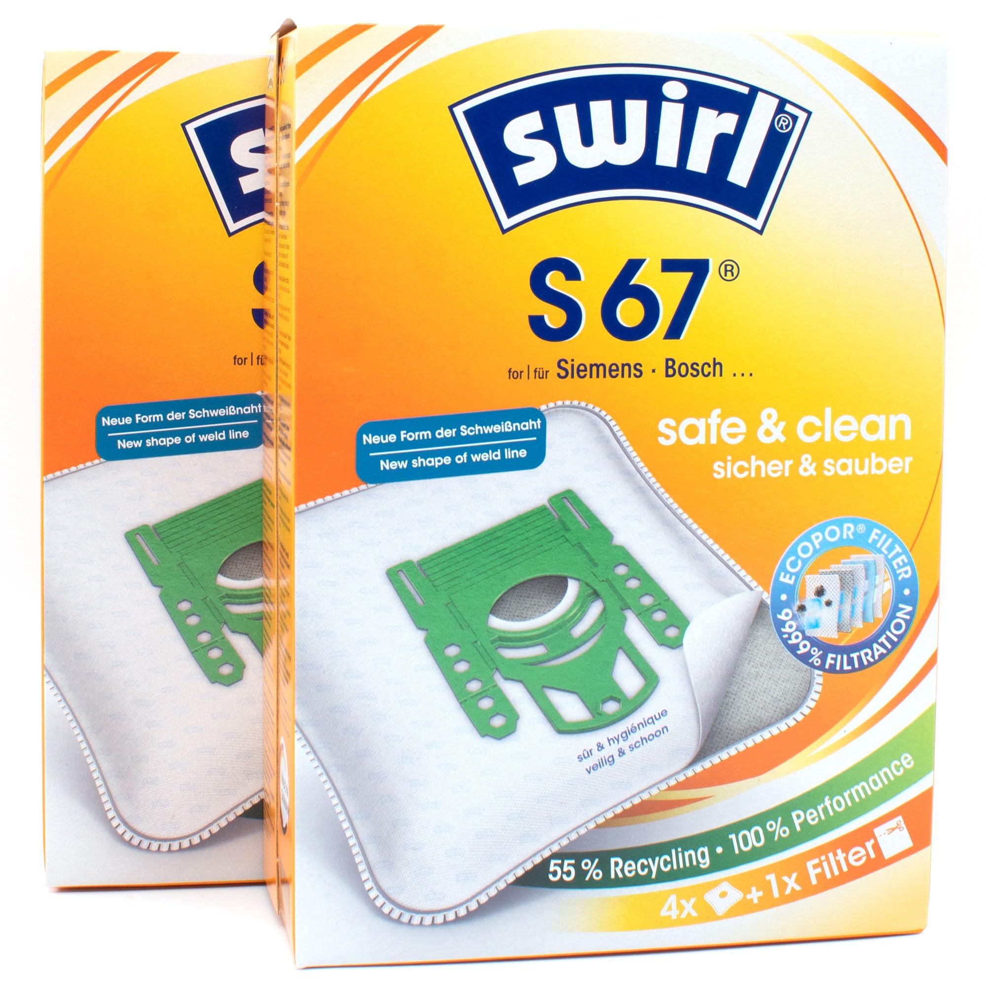 PakTrade 8 Sacchetti per aspirapolvere + Perline deodoranti Compatibile con Bosch BGL 4... Serie, BGL 4A500 | Compatibile con Swirl S67 - S 67 | 8 Borse, Deodorante per Ambienti, Accessori