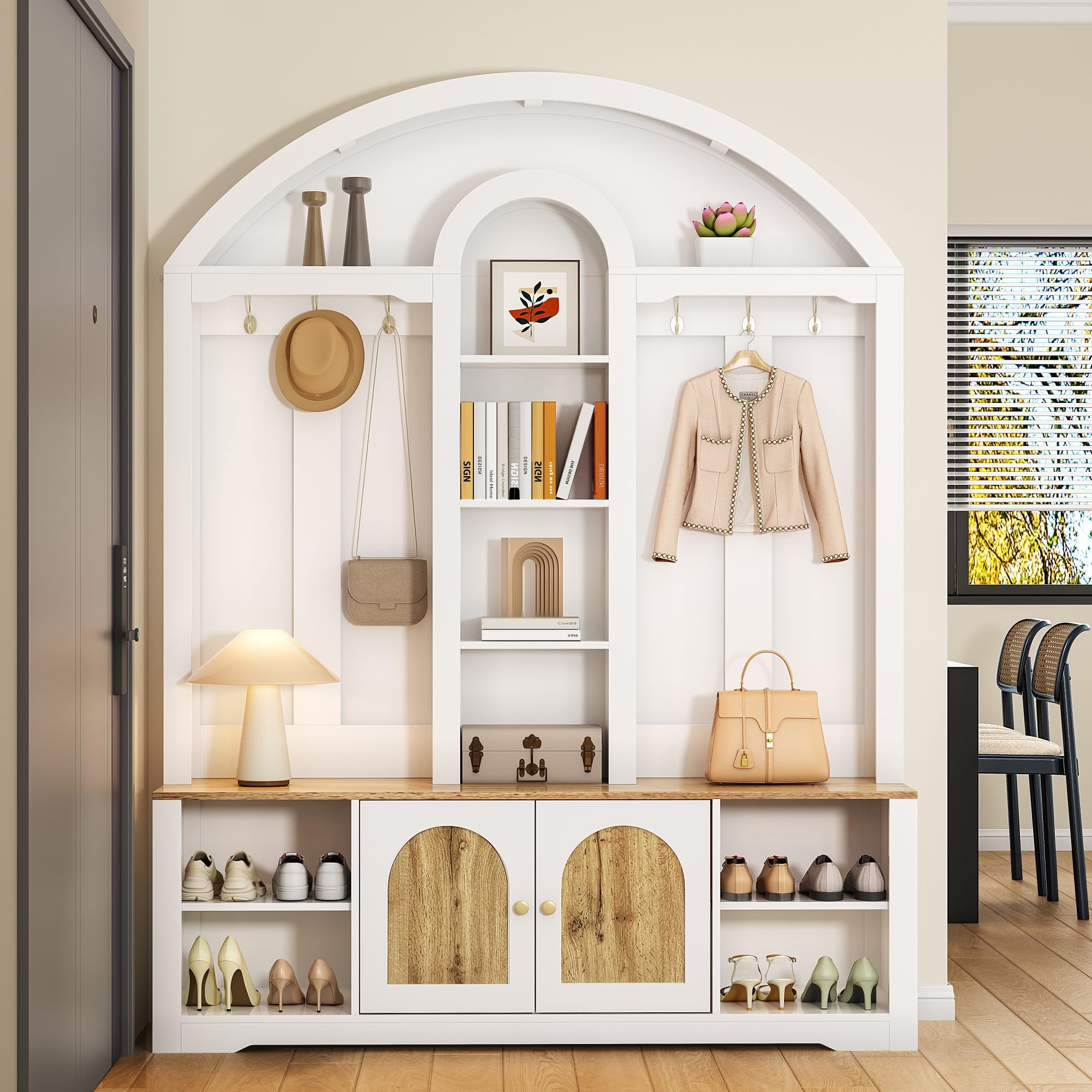 SUKY Armadio multifunzionale, ingresso con scarpiera, ripiani e ganci. Armadio guardaroba dal design moderno e pratico spazio, 150 x 40 x 195 cm (bianco)