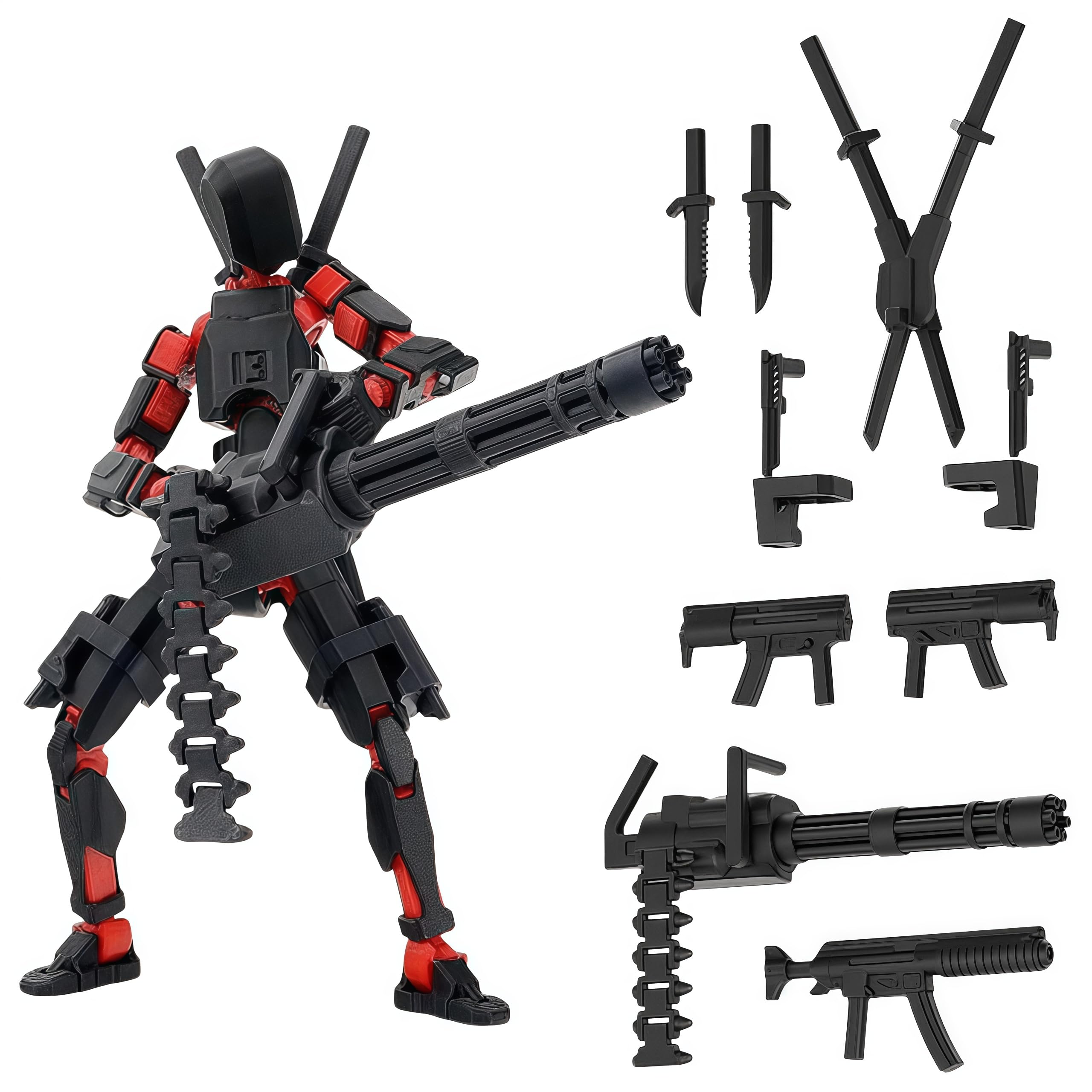 Copbopwn T13 Action Figure, 3D Printed Robot, Dummy 13, Multi-Jointed & Fully Poseable, 14cm Tall Collectible Desktop Decoration, Fully Assembled with Weapons for Stop Motion & Displa (Black)