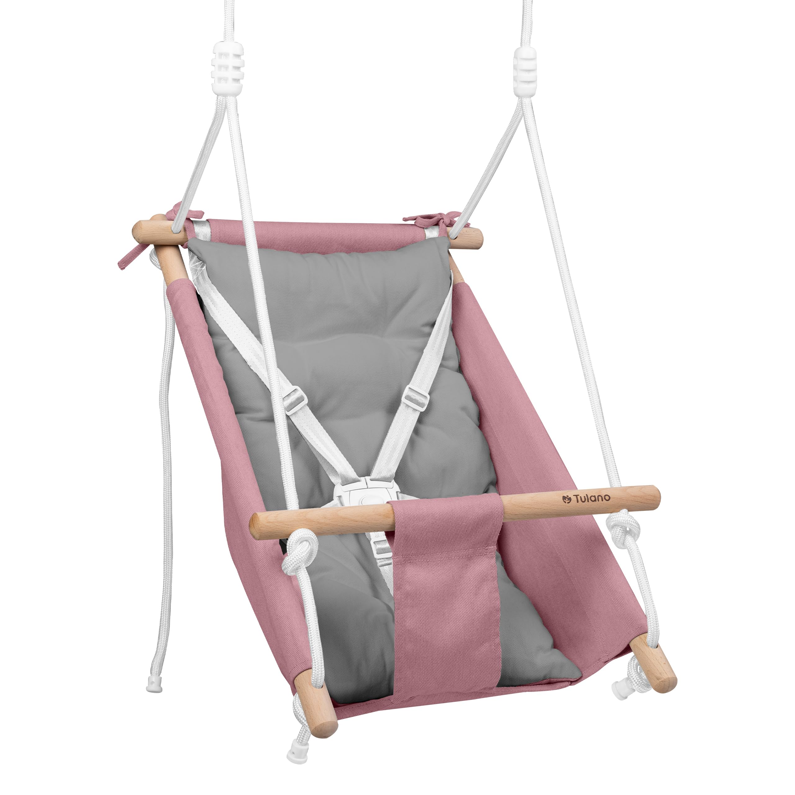 Tulano Hop 40 3in1 Babyschaukel – Mitwachsend durch Sitz- und Liegefunktion – 5-Punkt Sicherheitsgurt – Wendekissen – Ideal für Zuhause und draußen – Belastbar bis 60 kg – 6–36 Monate – Rosa
