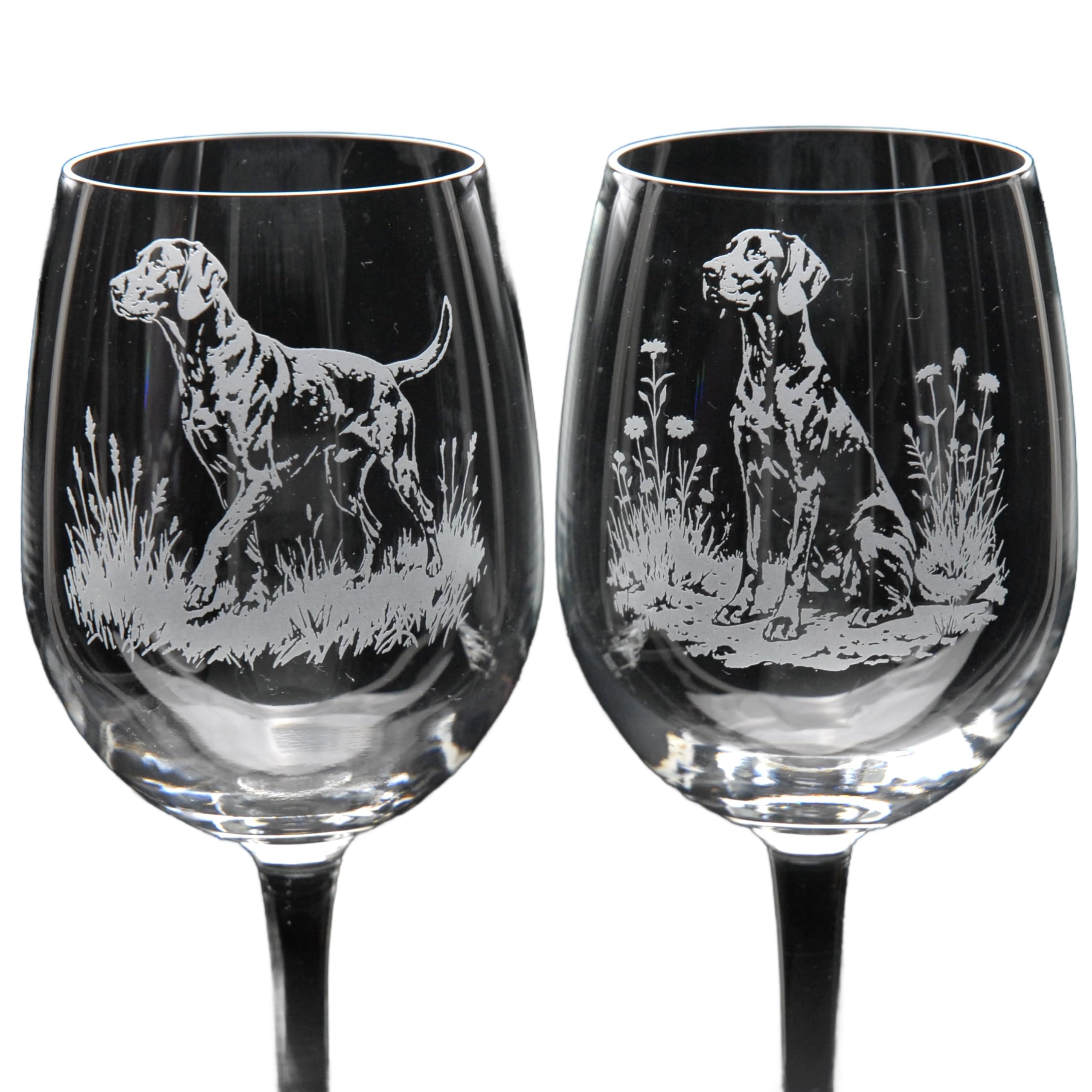 GLYPTIC Glass Art German Pointer Dog Placement Hand Etched/Engraved Crystal Wine Glass