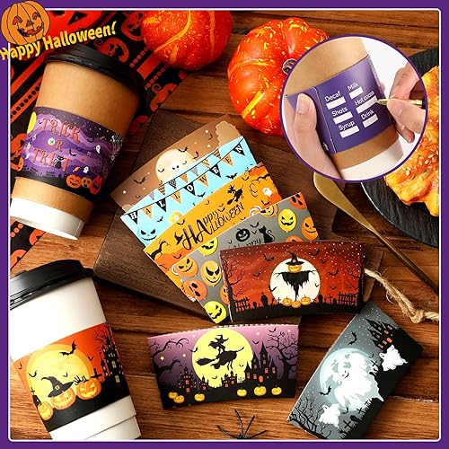 Miniatura 4 de NOVWANG 54 fundas para tazas de café navideñas, divertidas fundas desechables de papel para tazas de 12 y 16 onzas, suministros de fiesta de