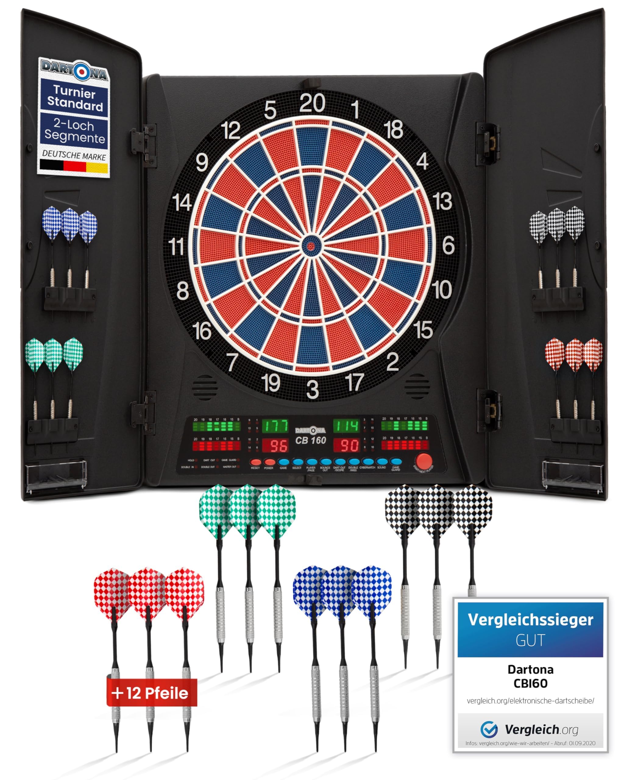 Elektronische Dartscheibe Dartona CB160 Cabinett | Offizielle Turniergröße | Dartscheibe elektronisch | Turnierscheibe mit 33 Spielen und über 160 Varianten