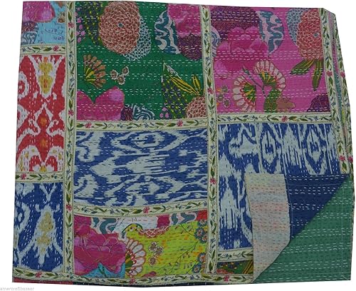 Miniatura 9 de V Vedant Designs Manta india hecha a mano de algodón Kantha Gudari (individual multicolor)