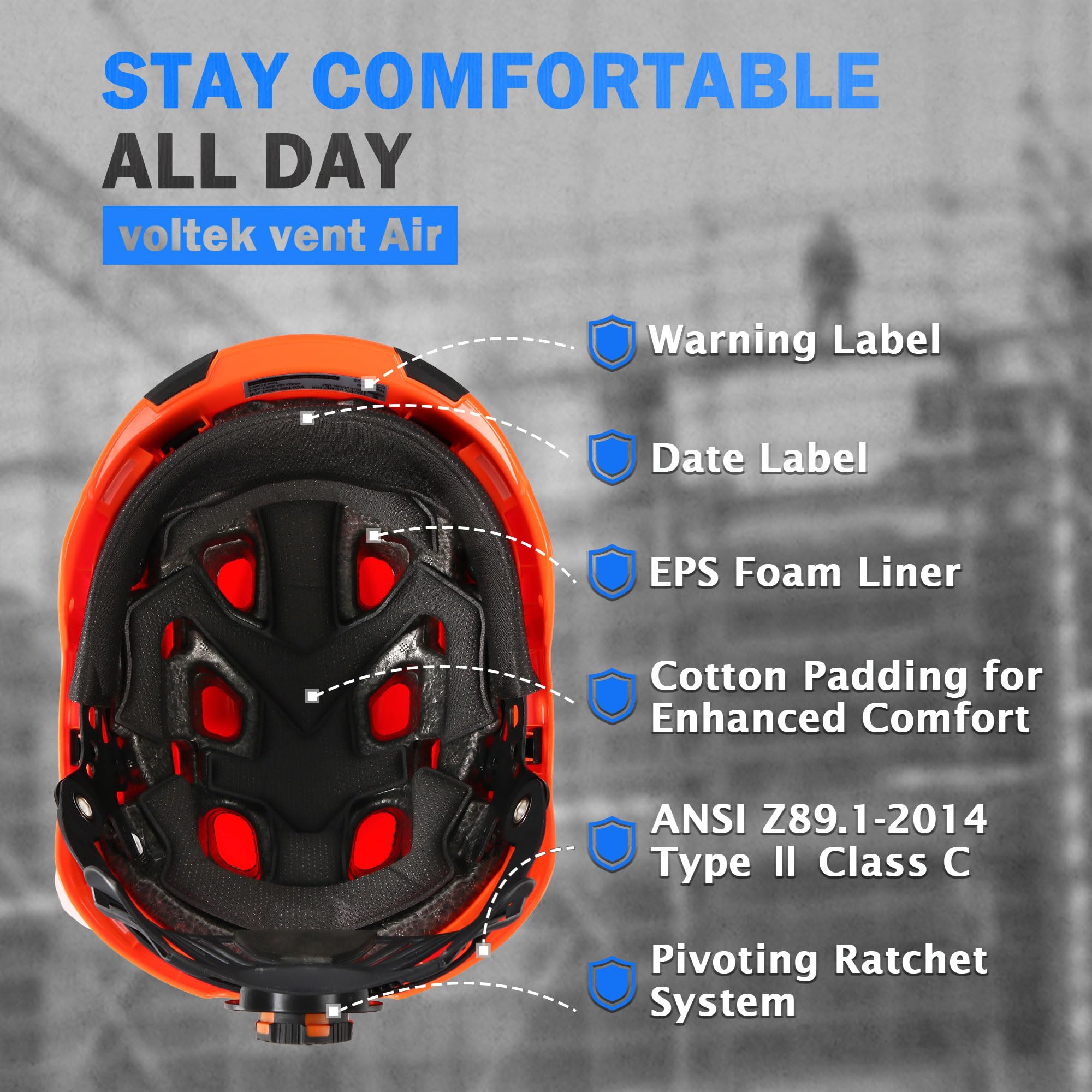 UM ULTRAMAXX Casco di sicurezza certificato ANSI tipo II, classe C, con faro (arancione)