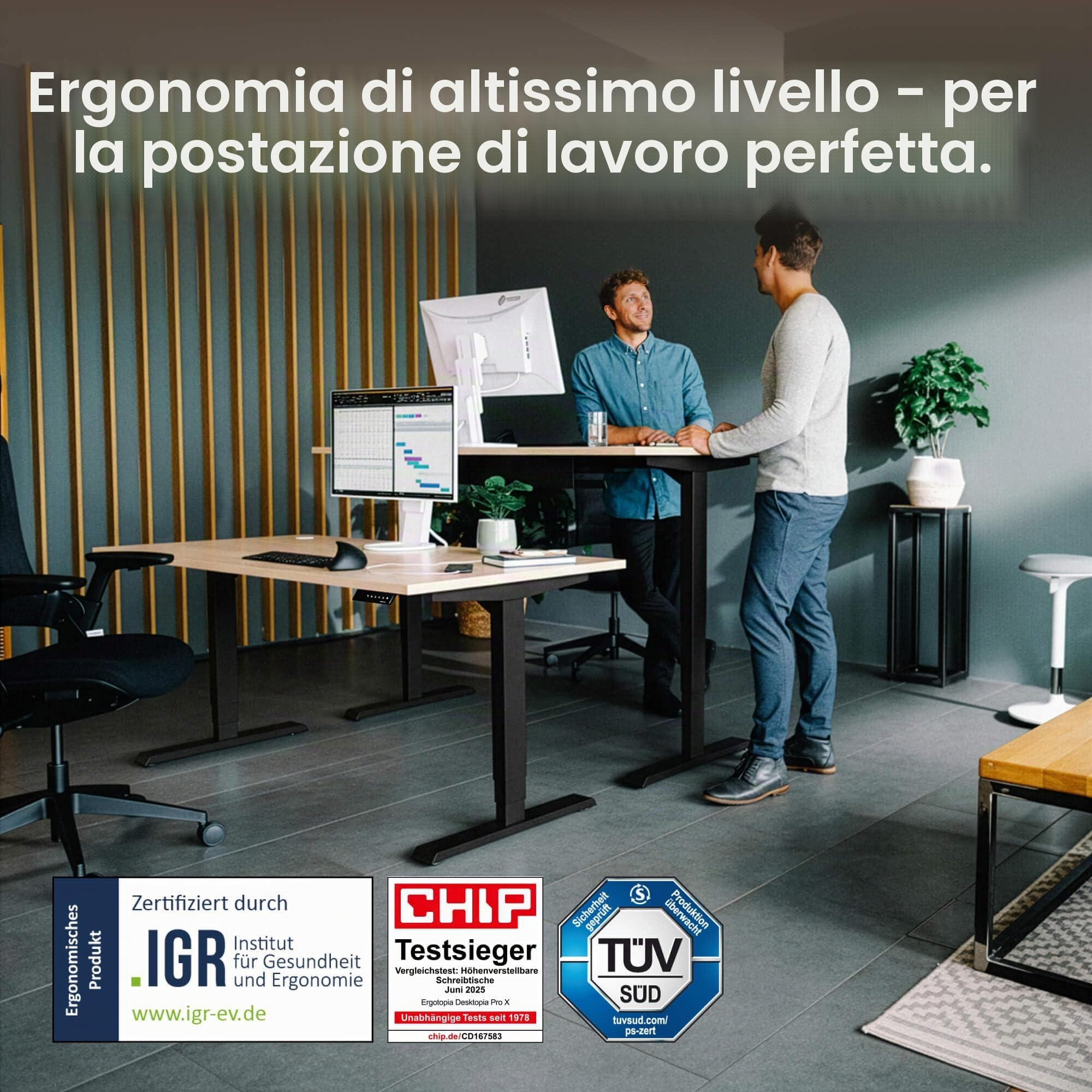 Ergotopia Desktopia Pro X Scrivania Elettrica con Altezza Regolabile con Garanzia di 7 Anni, Scrivania Ergonomica con 9 Posizioni Memorizzate (Piano: Rovere Massiccio, Struttura: Nero, 160 x 80 cm)