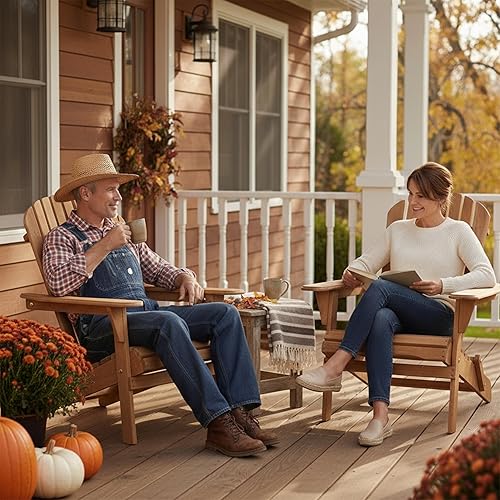 Miniatura 6 de CHARMMA Outdoor Wooden Folding Adirondack Chair Set of 2 with Pre-Assembled BackRest, Wood Patio Chair for Garden Backyard Porch Pool Deck Firepit,