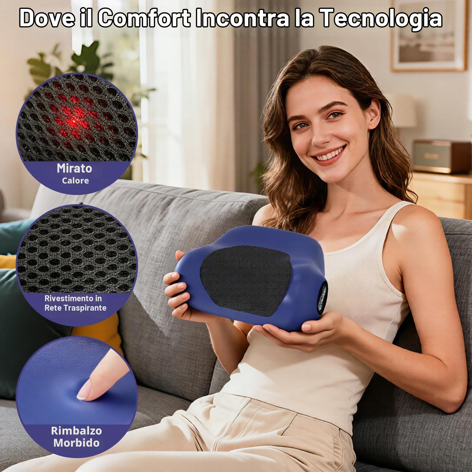 Massaggiatore Cervicale con Calore 3 Temperature (41-45°C), 3 Modalità di Vibrazione Senza Fili Forma Ergonomica a U Allevia il Dolore di Collo, Spalle e Schiena – Regalo per Uomo e Donna