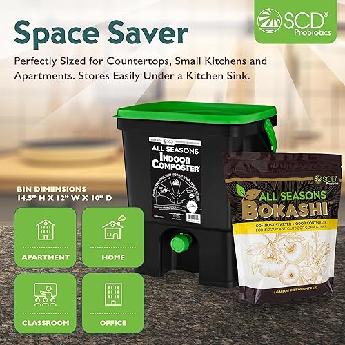 Miniatura 6 de Kit de inicio de compostador para interiores para todas las estaciones, contenedor de compostaje orgánico negro de 4.4 galones para encimera de