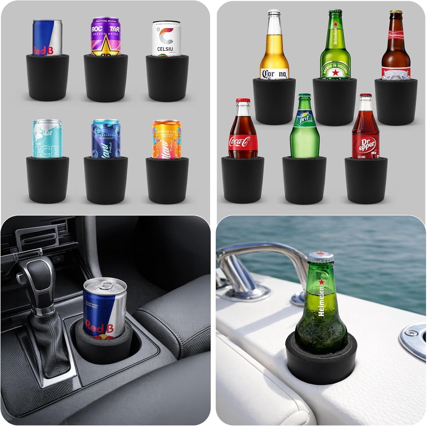 Insulated Slim can/Bottle Cup Holder Insert for car and Boat - USA Hand Crafted - Heat Resistant and Wiggle-Free Silm can Adapter - Slim Energy Drink cans, Slim soda cans, Beer Bottles, soda Bottles