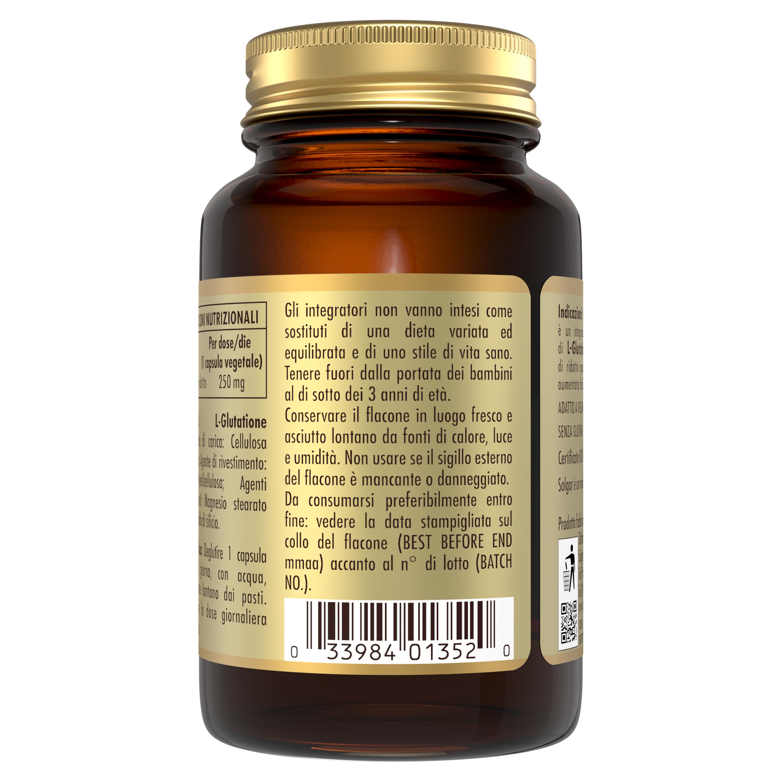 Solgar GLUTATIONE 250, 30 capsule vegetali – L‑Glutatione (GSH) 250 mg – equilibrio redox