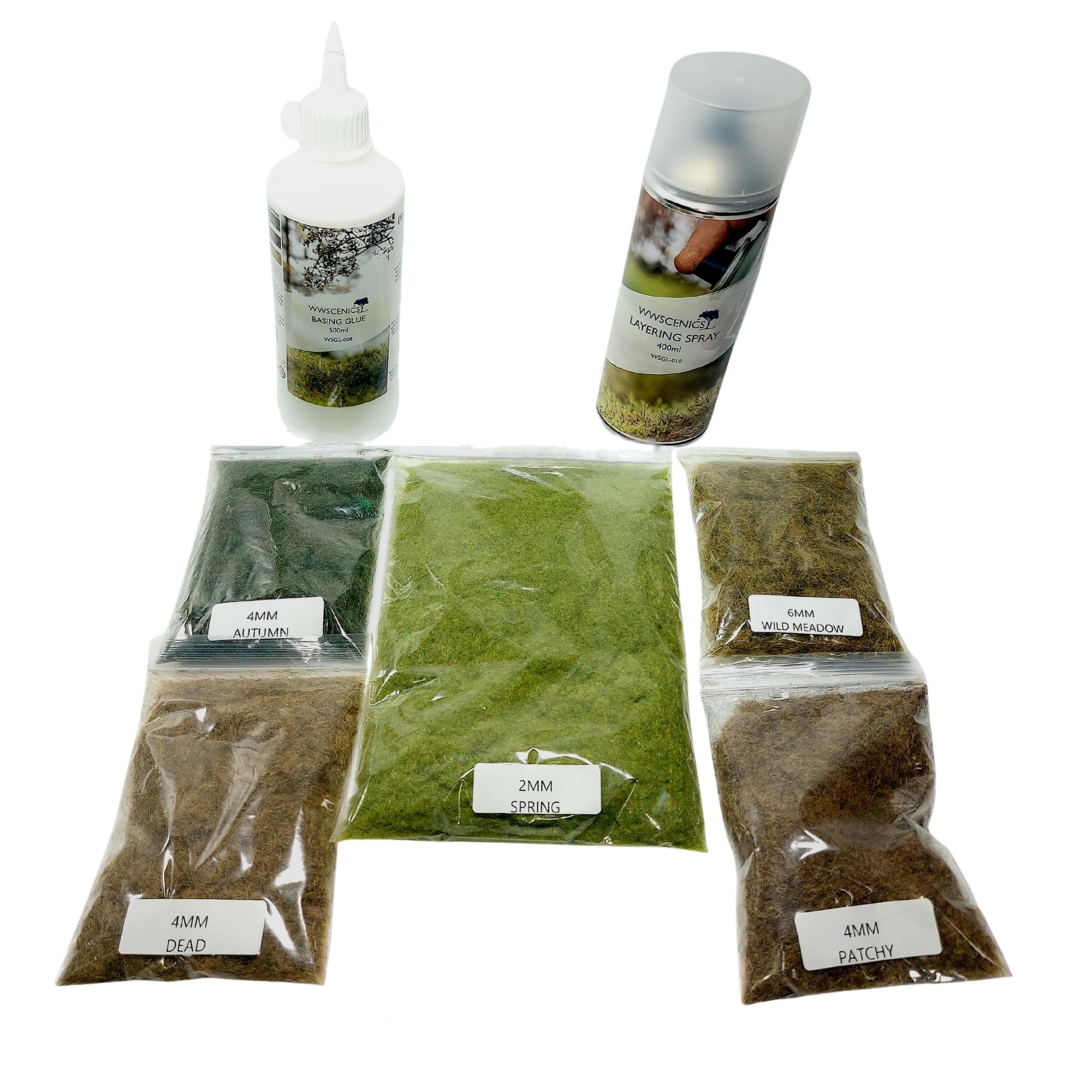 WWScenics Pro Grass Layering System Spring Grass Starter Kit with Glue - WSSK012 | Static Grass Kit for Dioramas & Railway Modelling