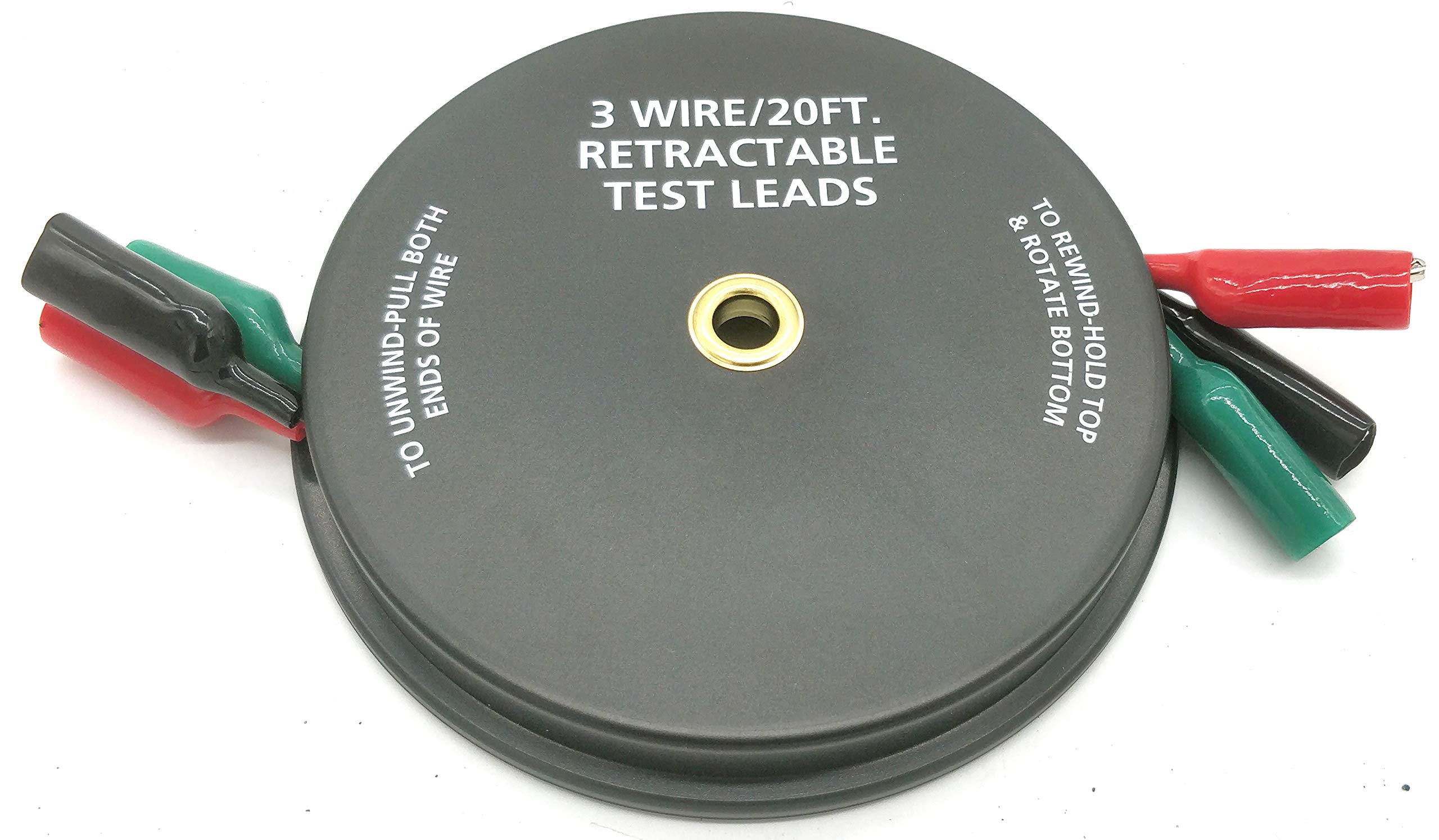 CALHAWK 3 Wire 20' Retractable Test Leads 18 Gauge Aligator Clips in Reel