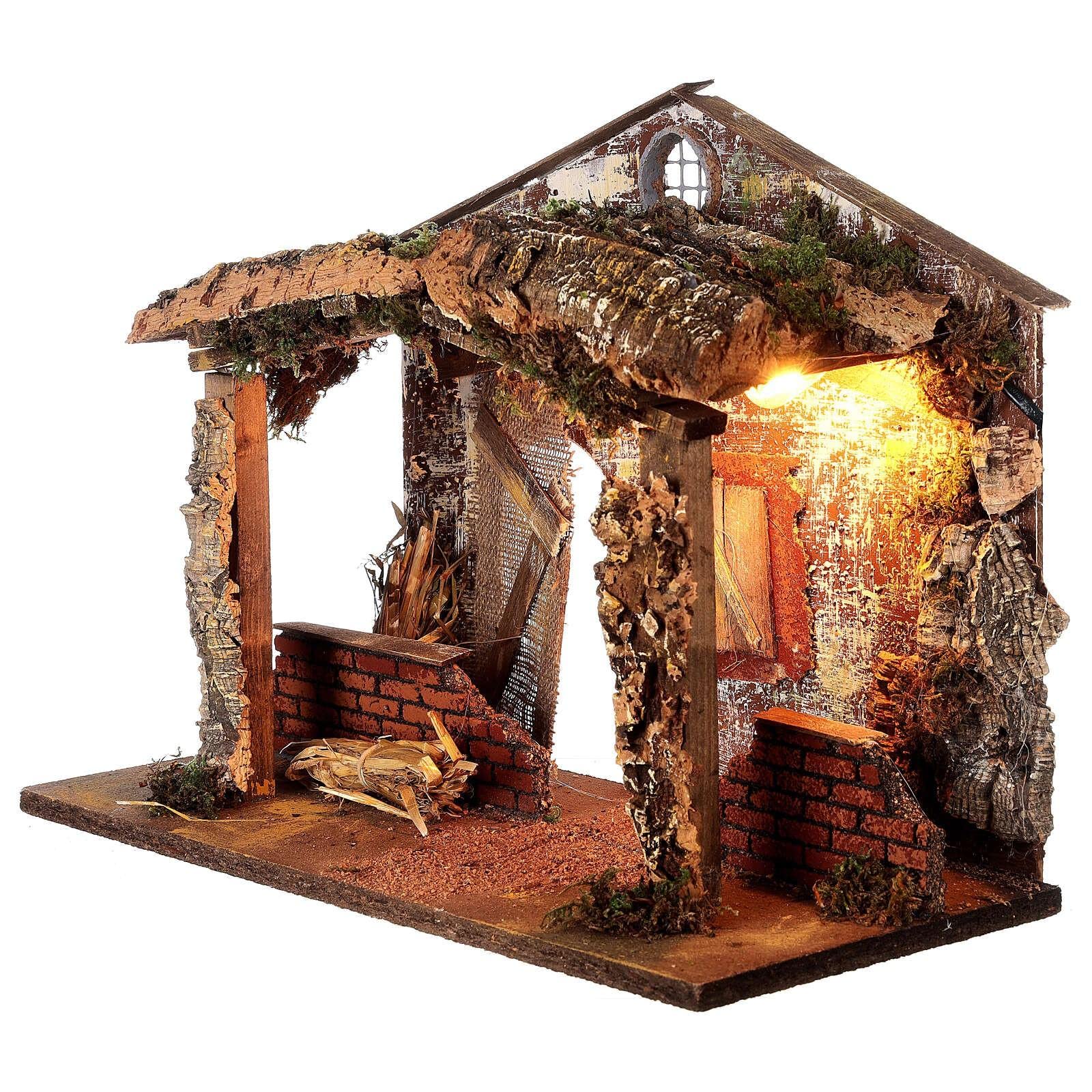 Rossi Rosa Capanna Presepe avec Lumières 42x19x30 cm – Cod. 87466 – Grotte Creuse avec éclairage Chaleureux – Artisanat Italien – Fabriqué en Italie