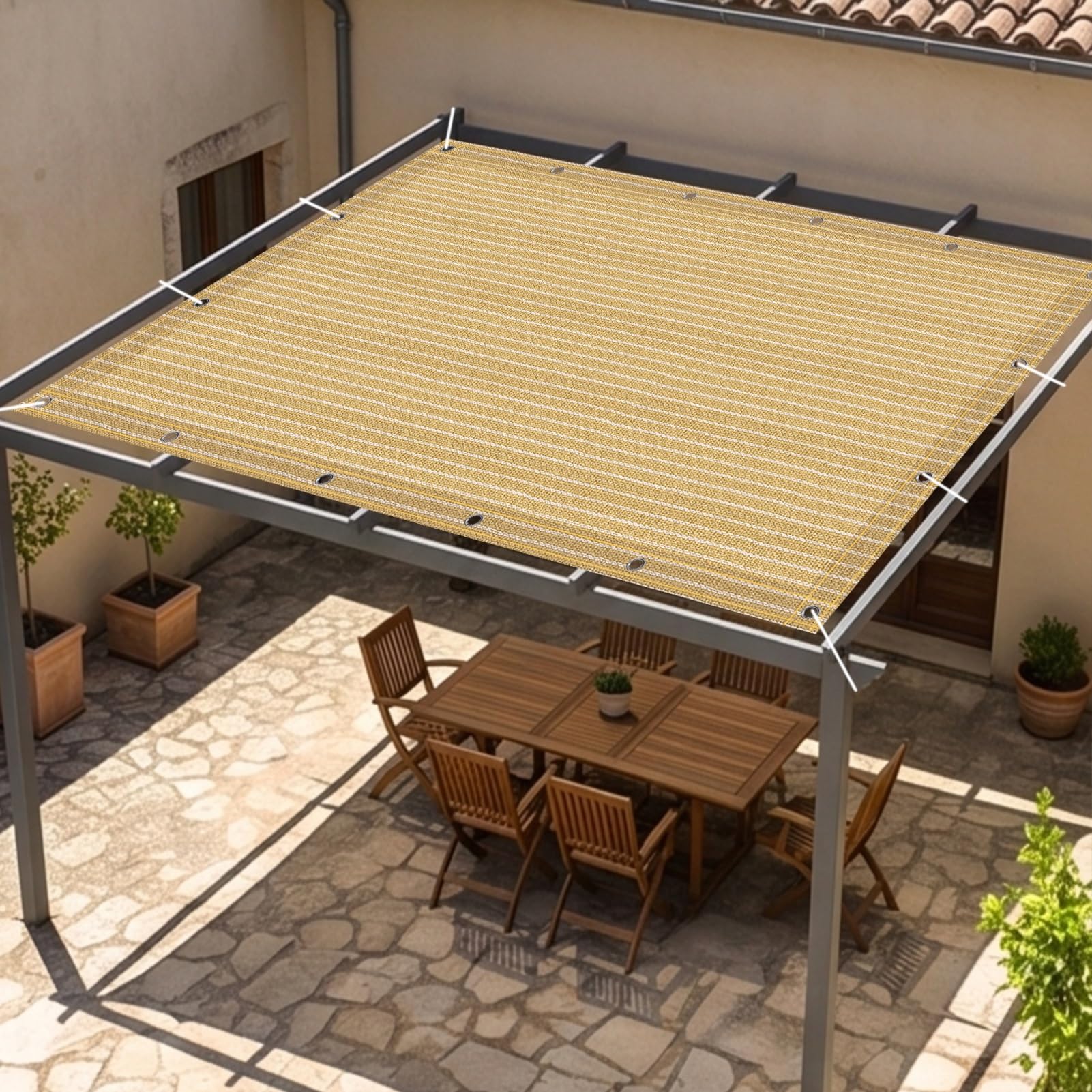 Toldo para Sombra 100 x 425 cm Protección UV Red de Sombra Al Aire Libre Protegiendo La Privacidad para Plantas Invernaderos Balcones, Amarillo Arena