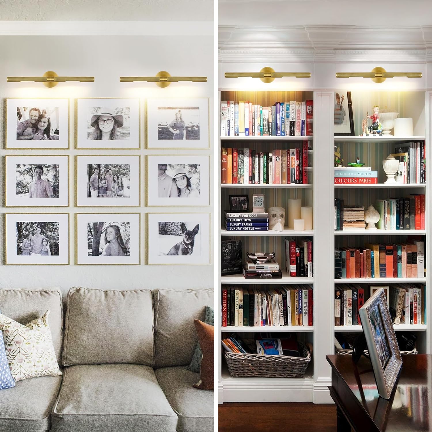 Hardwired Picture Light, 19 Knurled Brass Wall Sconces, Rotatable 360° Picture Lights for Wall, Wall Art Gold Sconces Wall Lighting, Indoor,Bathroom Wall Sconce, Includes Bulbs